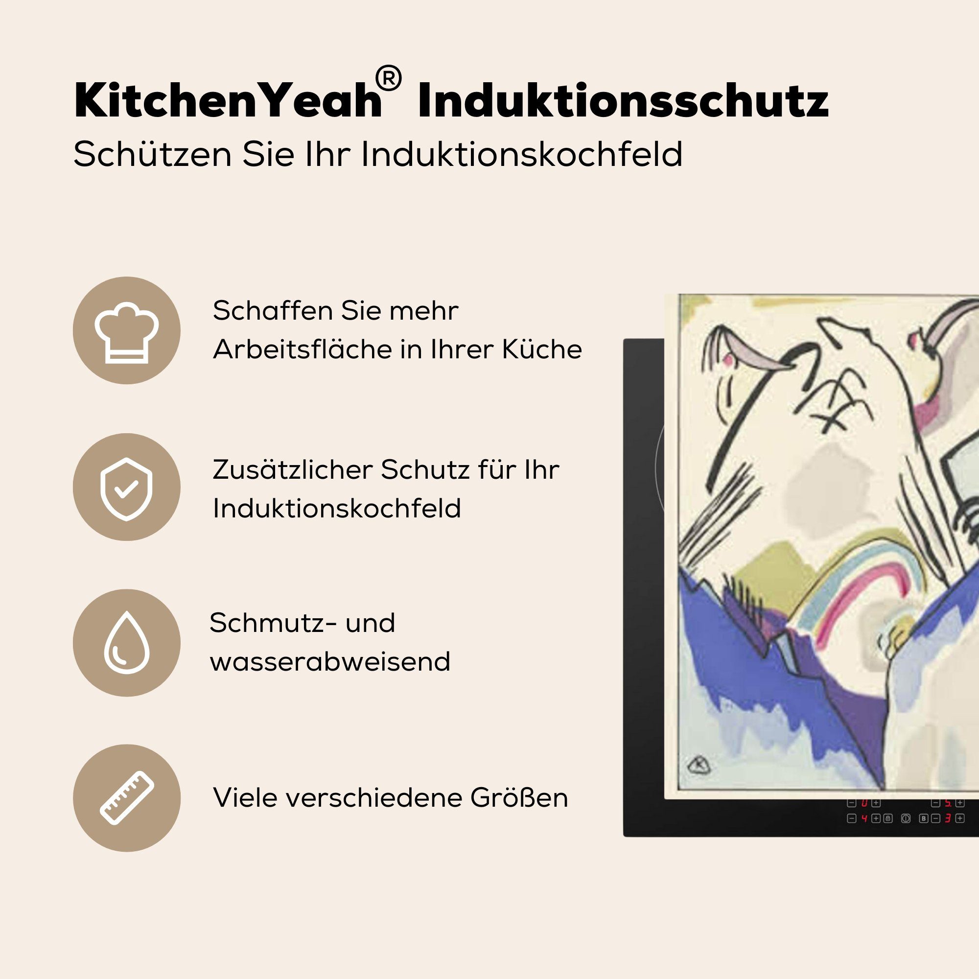 Gemälde Kandinsky, Induktionskochfeld Herdblende-/Abdeckplatte Schutz (1 Vinyl, Ceranfeldabdeckung küche, 81x52 Komposition für von MuchoWow - tlg), 4 Wassily die cm,
