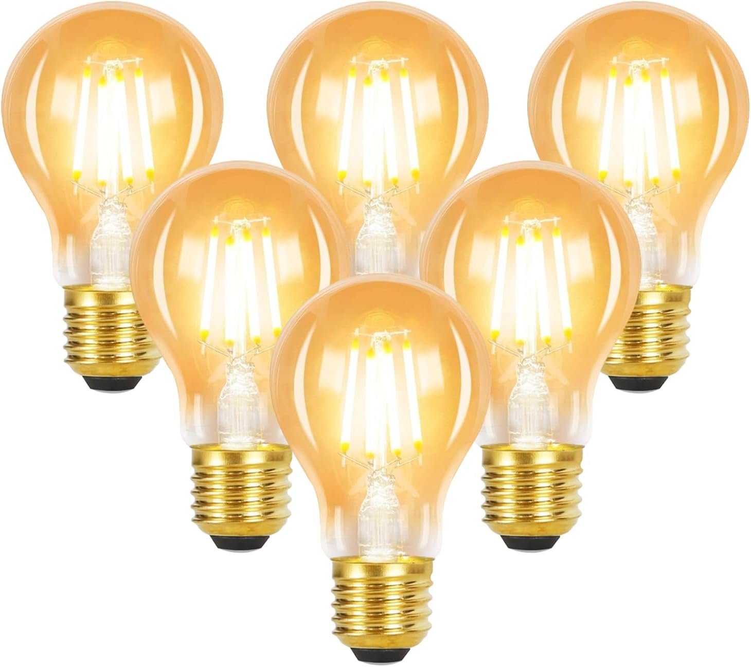 E27, Warmweiß, LED-Leuchtmittel Bar Edison 2700K Haus St., Café für 4W Energiesparlampe, A60 Hotel E27 Vintage Glühbirne 6 Nettlife