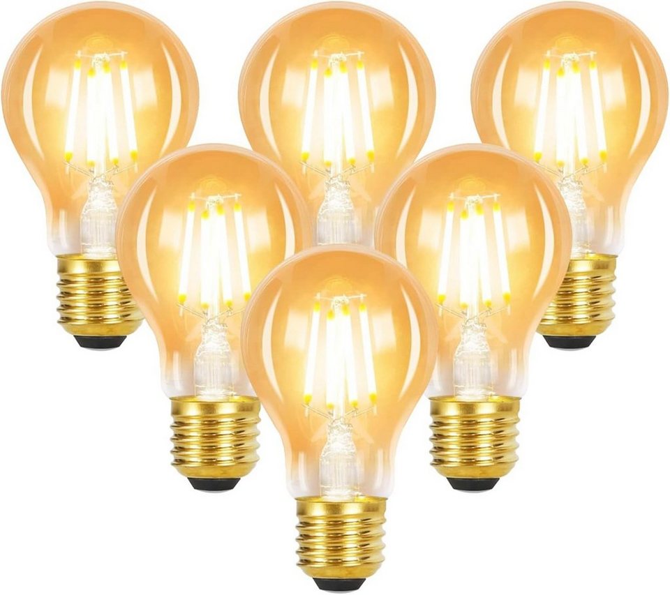 Nettlife LED-Leuchtmittel E27 Vintage A60 Glühbirne 4W 2700K Edison  Energiesparlampe, E27, 6 St., Warmweiß, für Haus Hotel Bar Café