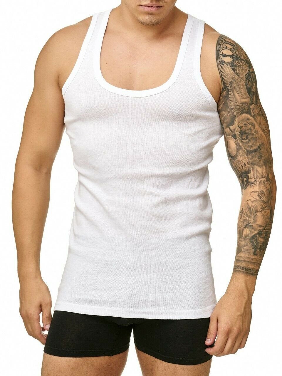 Top Feinripp 100% Herren Unterhemd Tank Achselshirt cwonlineshop 4-St) (Spar-Pack, schwarz aus Baumwolle für Feinripp