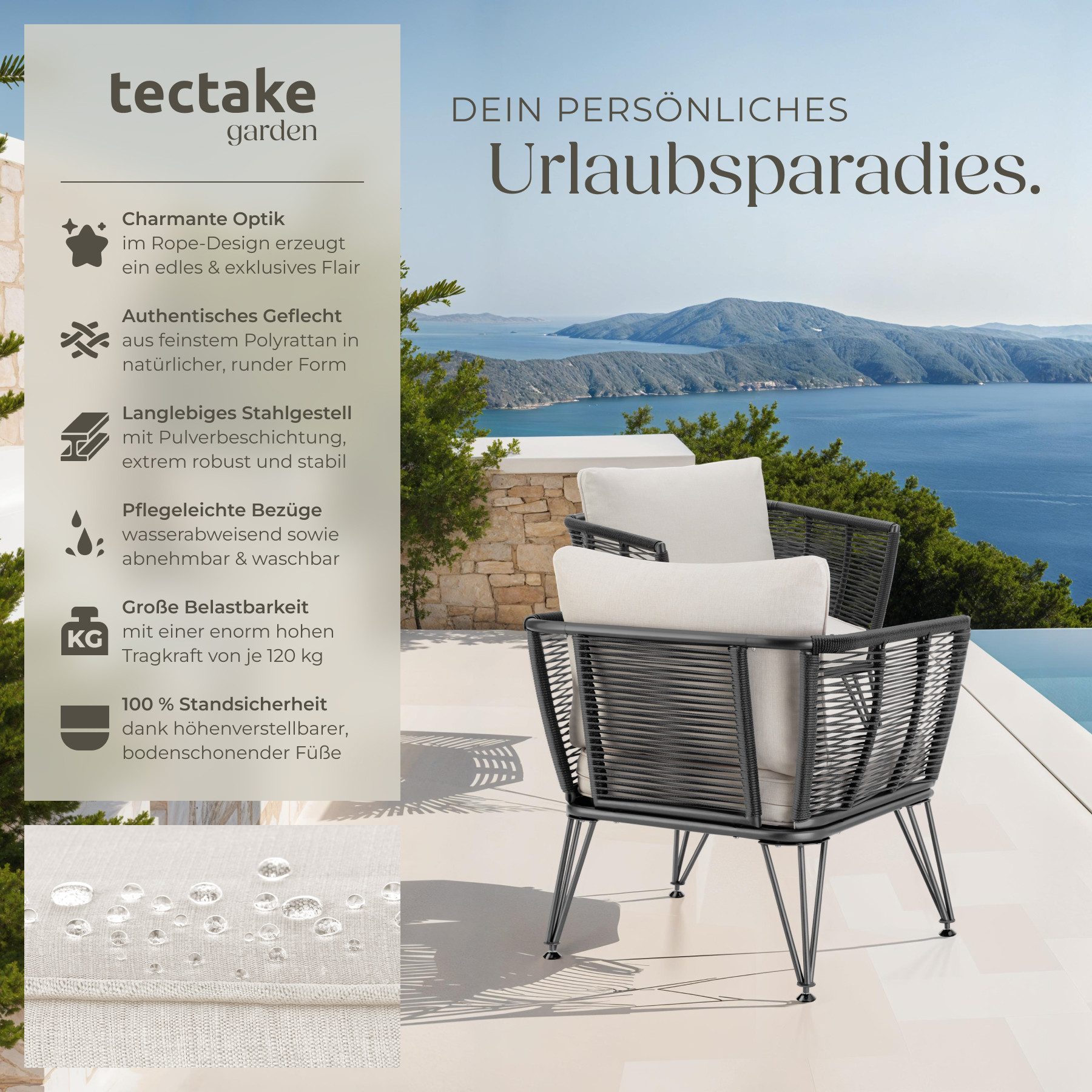 tectake Essgruppe Garten-Loungesessel Sundo im Rope-Design, (Set., 2-tlg), günstig online kaufen