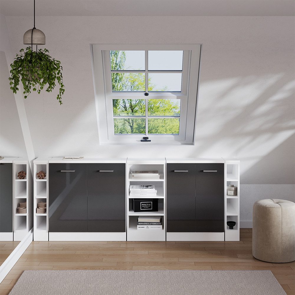 Vicco Kommode Rion, Anthrazit Hochglanz/Weiß, 210 cm 5er Set Schrankkorpuss 60 c... (5 St)