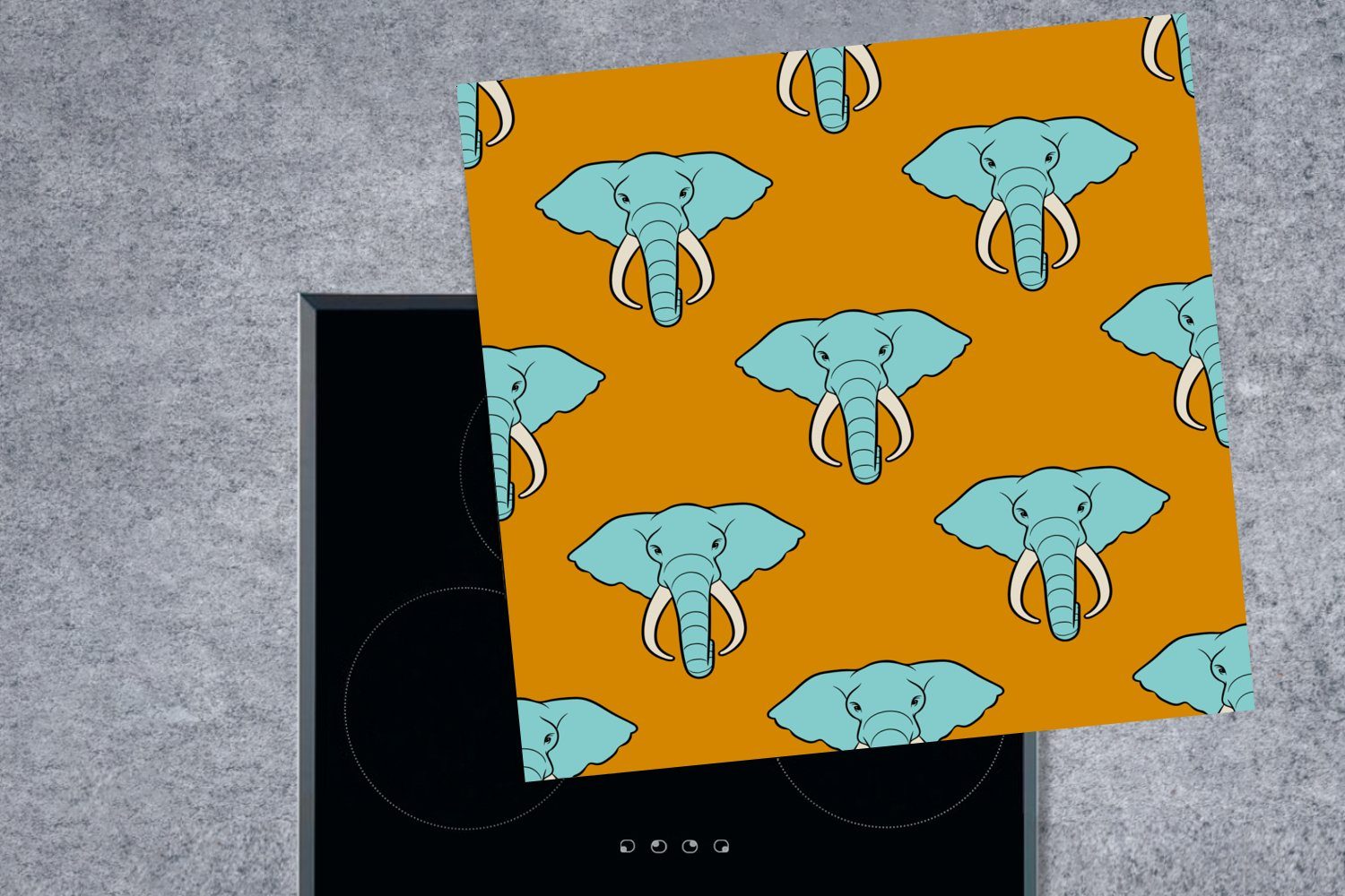 MuchoWow Herdblende-/Abdeckplatte Elefant - Muster tlg), - cm, Vinyl, Arbeitsplatte für Orange, 78x78 (1 küche Ceranfeldabdeckung