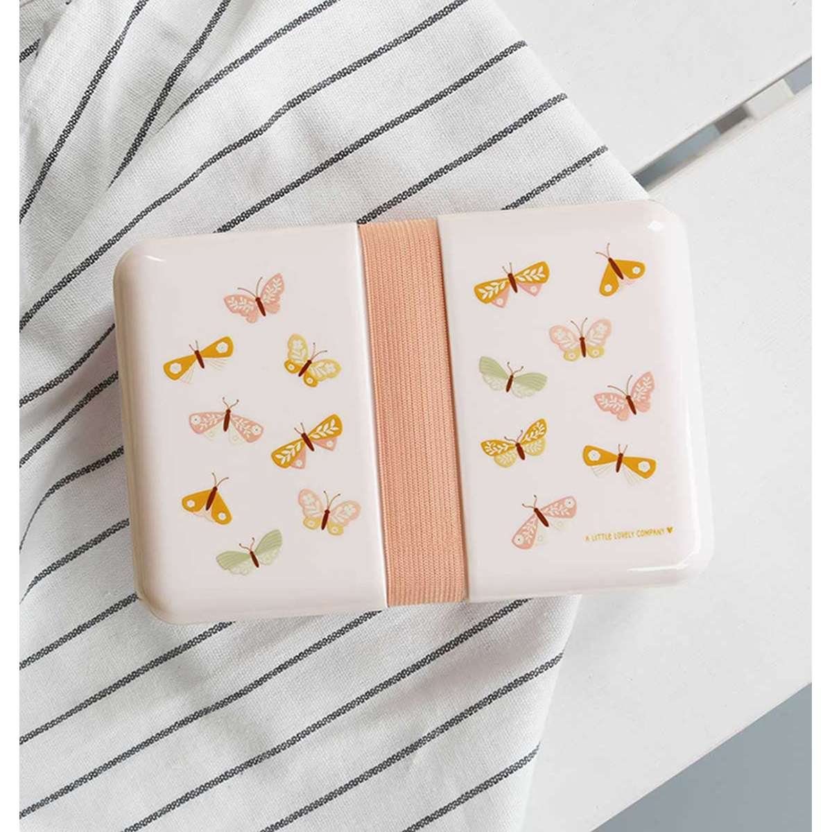 A Little Lovely Company Lunchbox Brotdose Schmetterlinge 18 x 6 x 12 cm mit Gummiband
