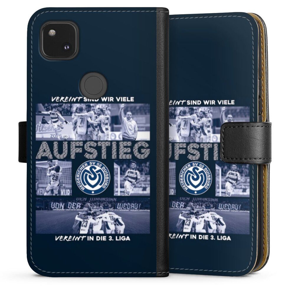 DeinDesign Handyhülle MSV Duisburg Aufstieg Offizielles Lizenzprodukt, Google Pixel 4a Hülle Flip Case Klapphülle Handytasche Leder