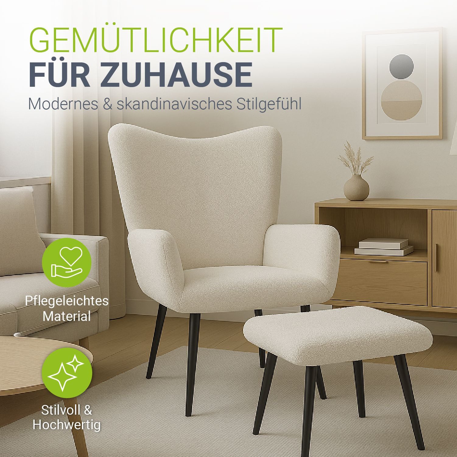 Juskys Ohrensessel Odense, Optionaler Hocker, große Rückenlehne, weicher St günstig online kaufen