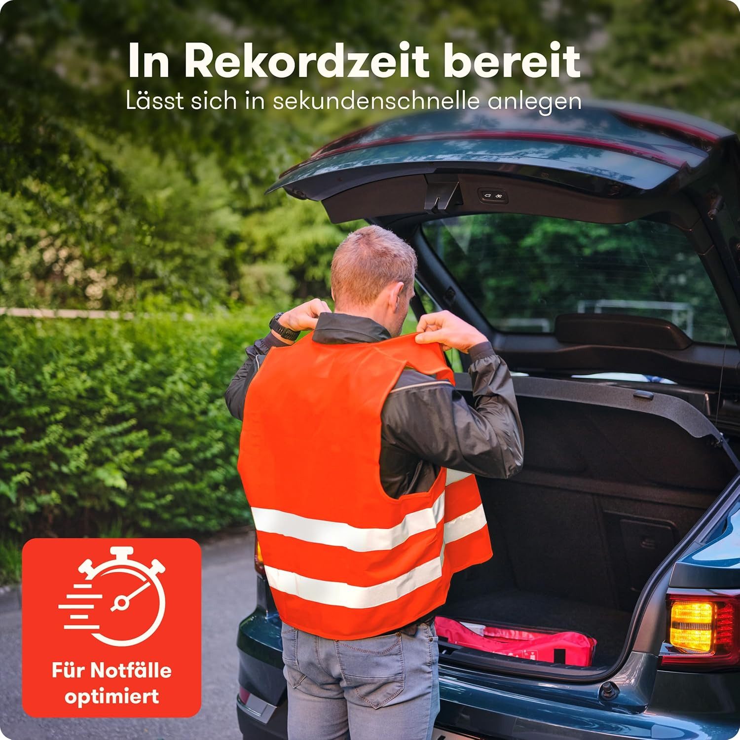 Purahelp Warnweste Auto 5er 4+1 Set Europaweit gültig nach EN ISO 20471 (Reflektierende Sicherheitsweste inkl. Kinderweste, 5-tlg) Auto Warnweste Orange - Warnschutzweste