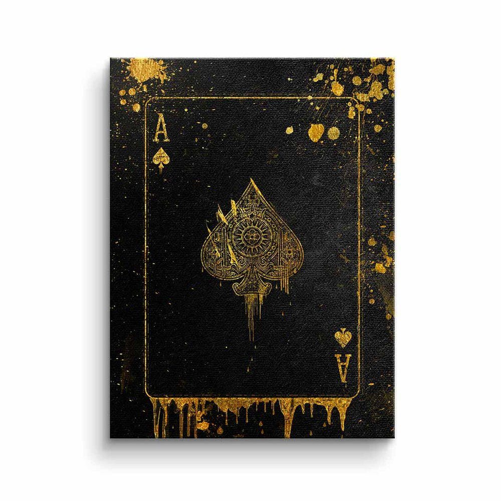 mit DOTCOMCANVAS® Rahmen edel Card Ace gold goldener Leinwandbild Leinwandbild Card, Karte schwarz elegant Ace Ass premium