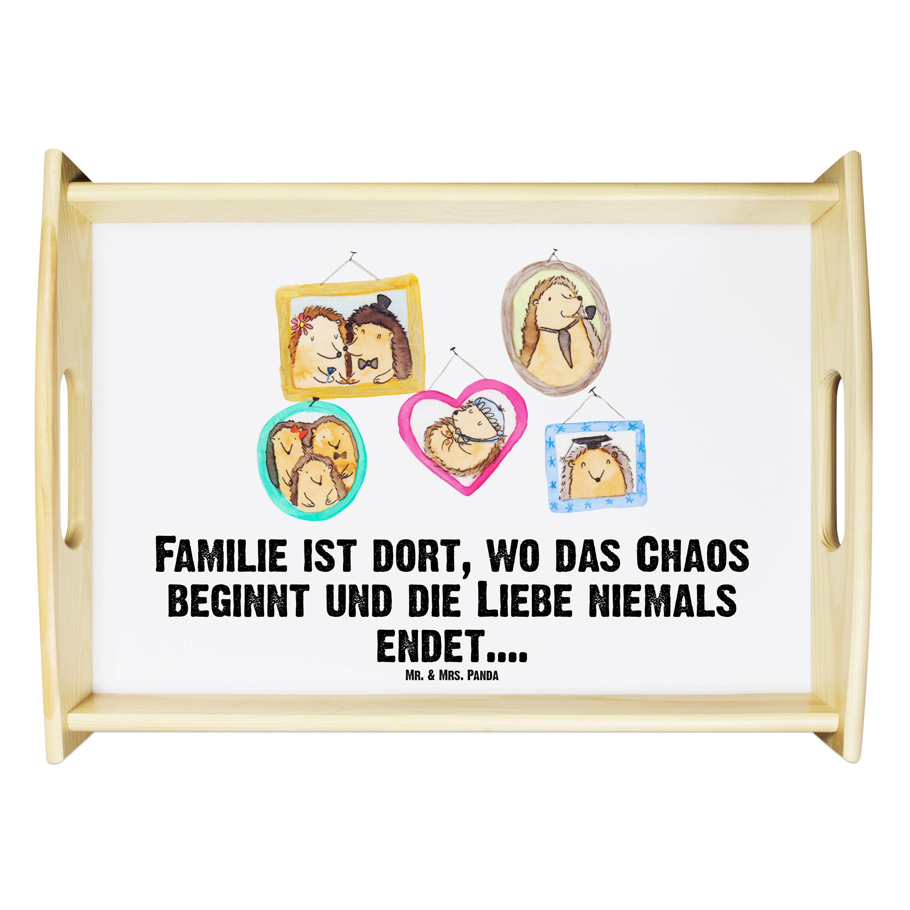 Mr. & Mrs. Panda Tablett Igel Familie - Weiß - Geschenk, Papa, Holztablett, Glück, Schwester, Echtholz lasiert, (1-tlg)