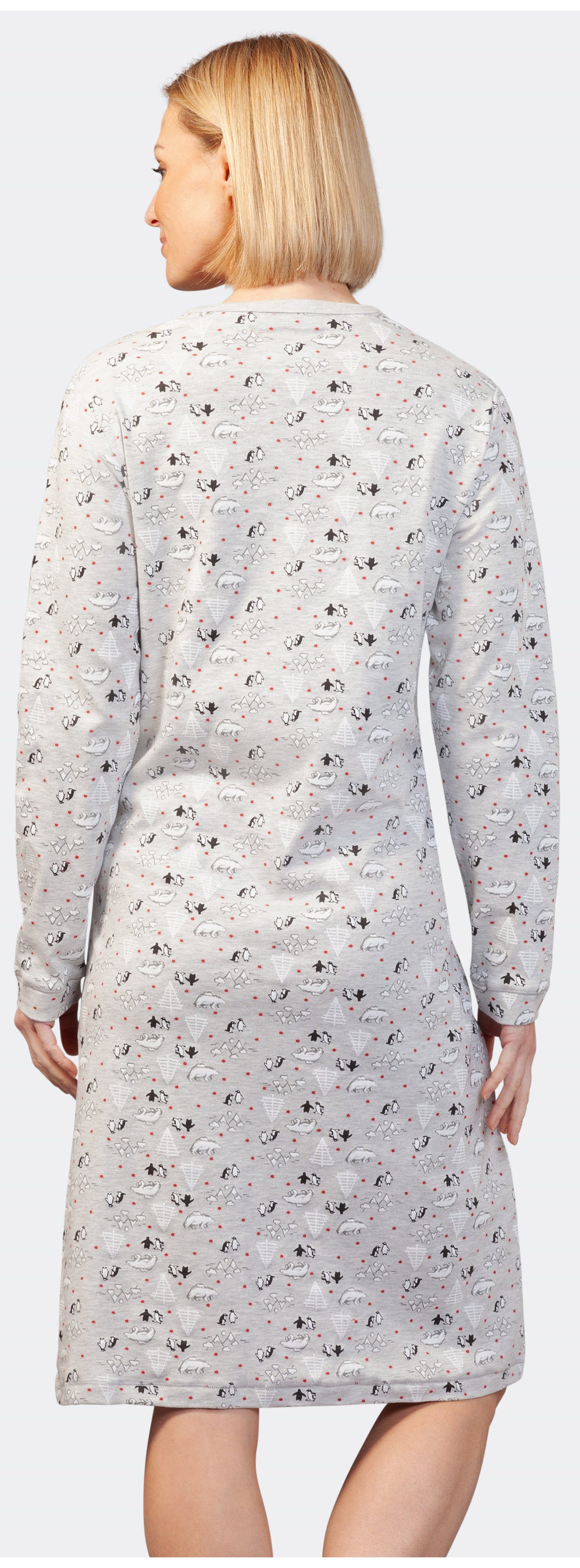 Hajo Nachthemd Modisches Damen Schlafshirt langer Arm (1-tlg) Pinguine und Eisbären allover