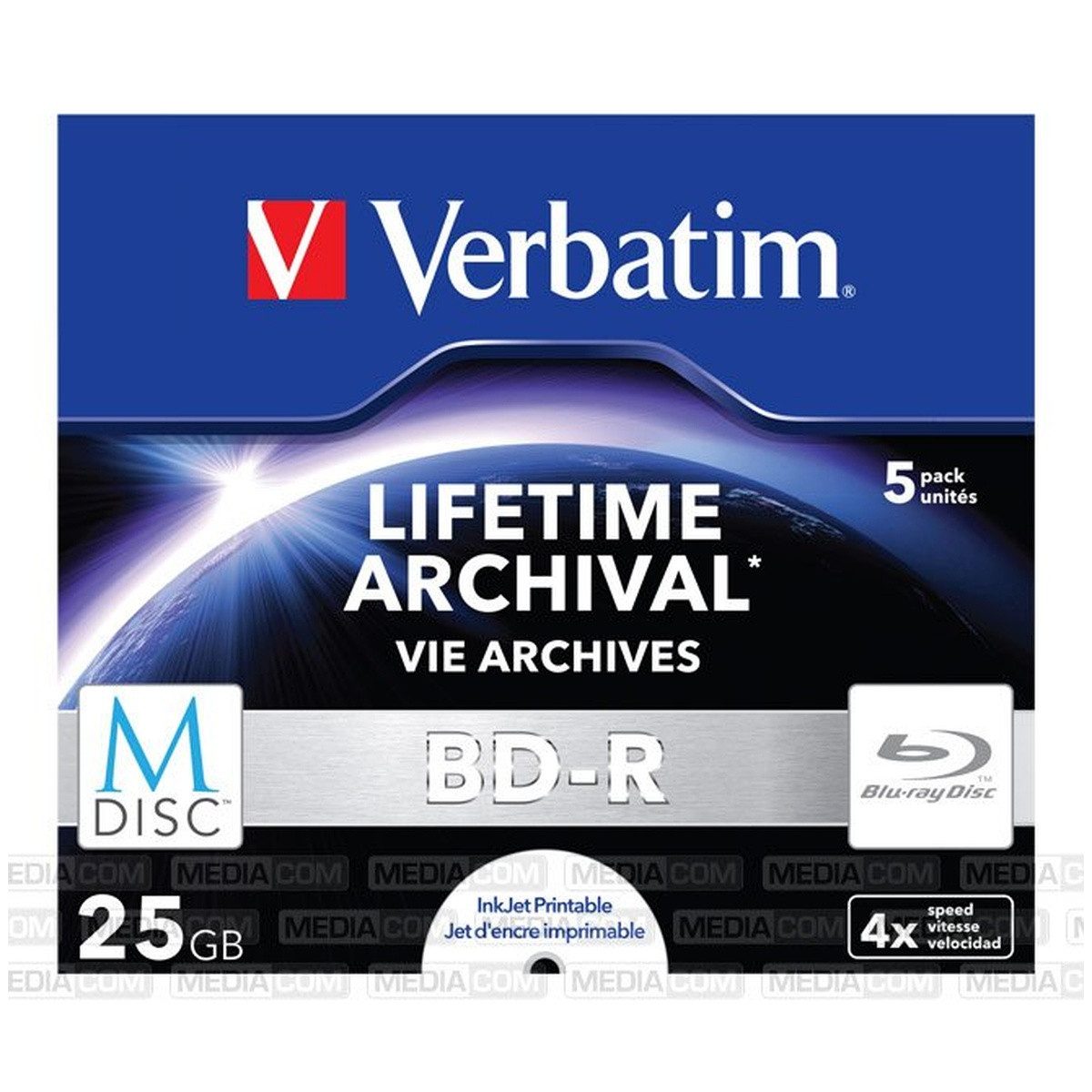 Verbatim Blu-ray-Rohling Verbatim M-DISC BD-R 25GB 1-4x Jewelcase 5er Inkjet