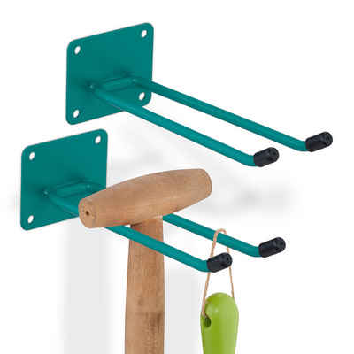 relaxdays 2x Grüner Gerätehalter aus Stahl Gartengerätehalter