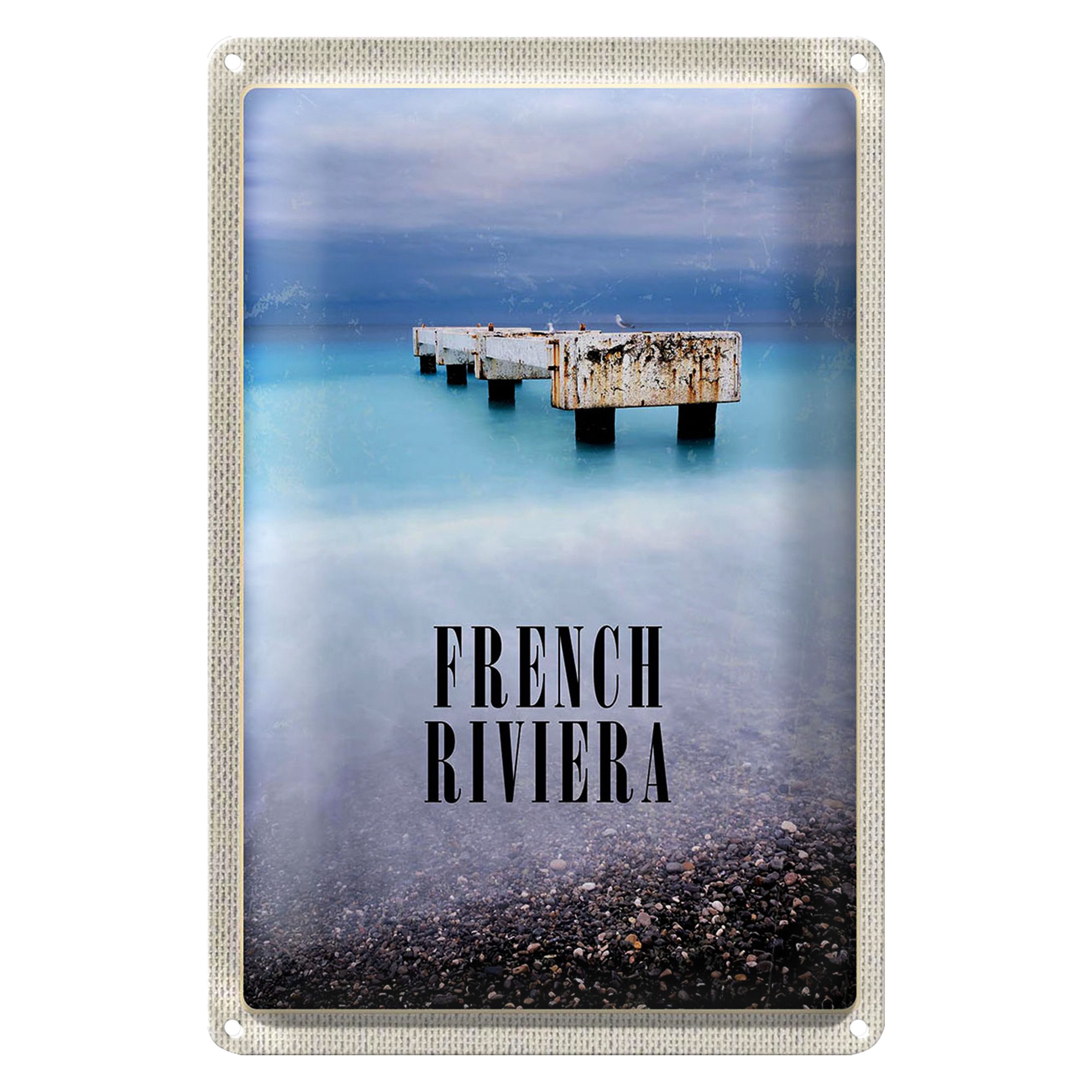 Roomando Metallschild Blechschild Reise 20x30cm French Riviera Urlaub Poster Retro