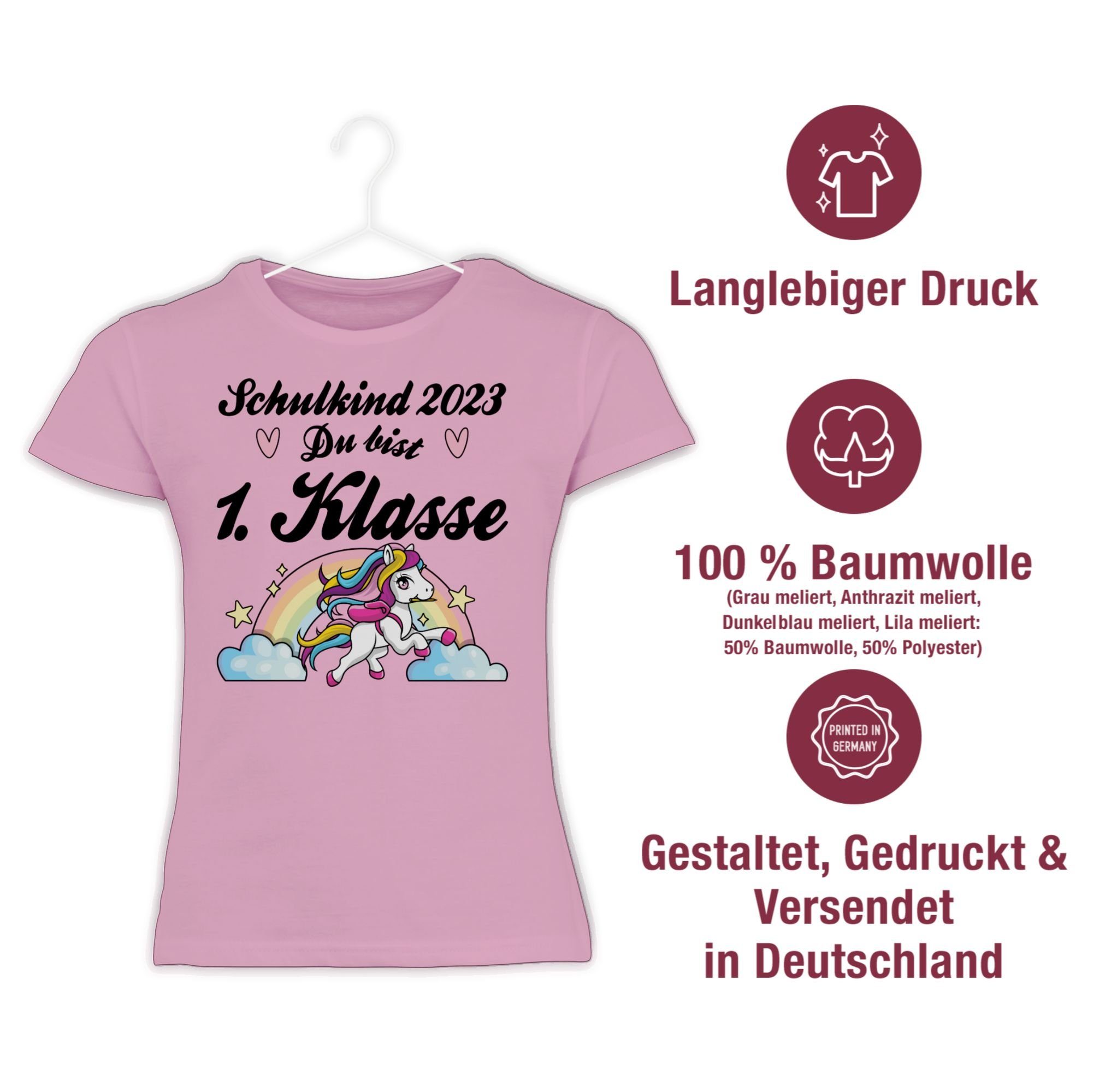 Shirtracer T-Shirt Schulkind - 2 2023 Erstklassig Du Einschulung bist Pferd Mädchen - Rosa