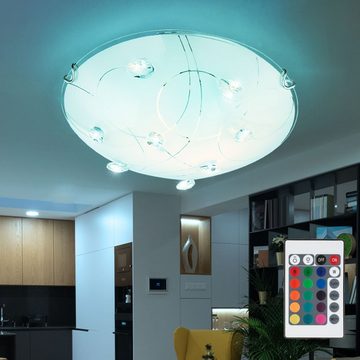 etc-shop LED Deckenleuchte, Leuchtmittel inklusive, Neutralweiß, Farbwechsel, Glas Decken Leuchte Wohnraum Fernbedienung Kristall Lampe