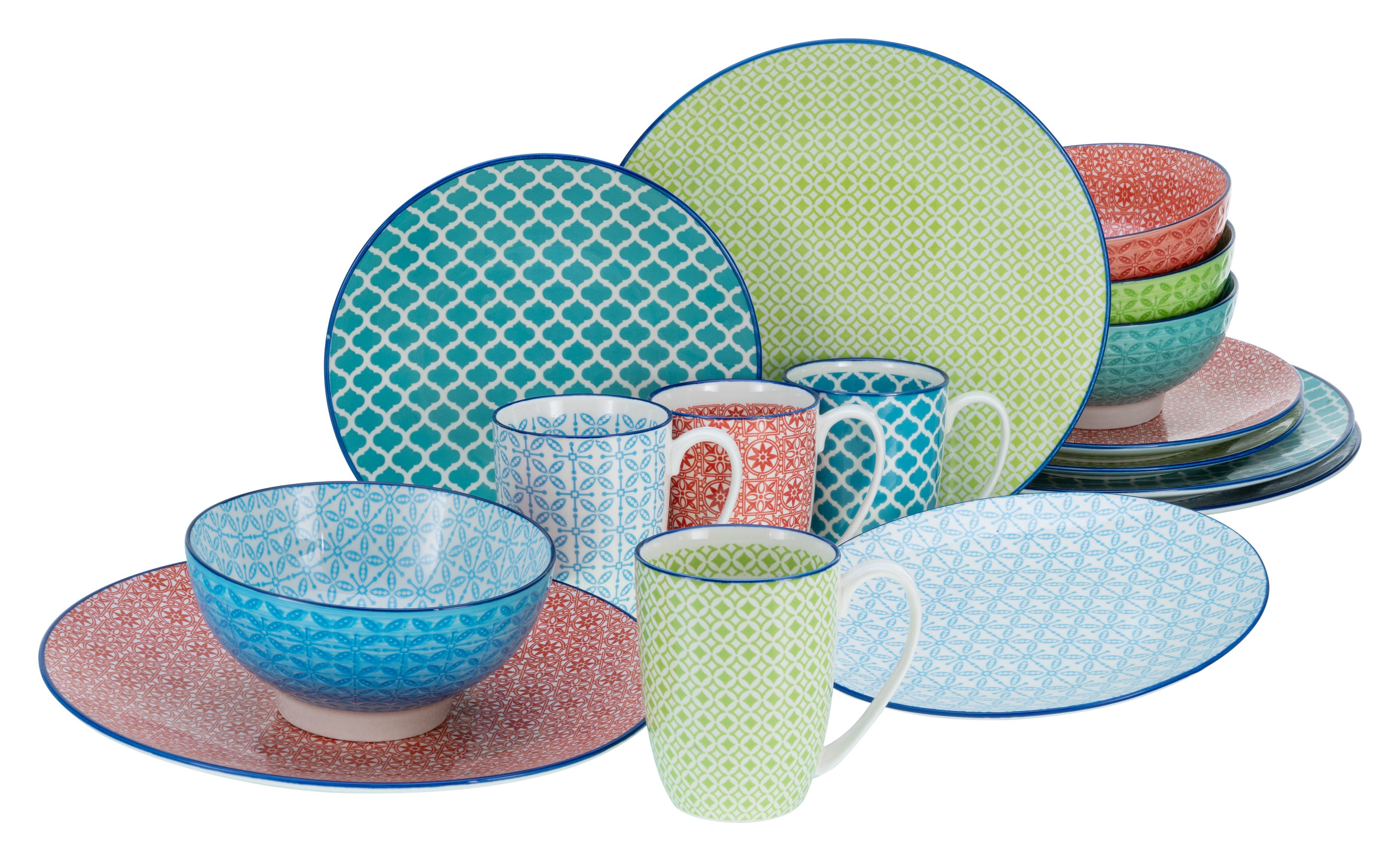 CreaTable Kombiservice Mediterran Bunt (16-tlg), 4 Personen, Steinzeug