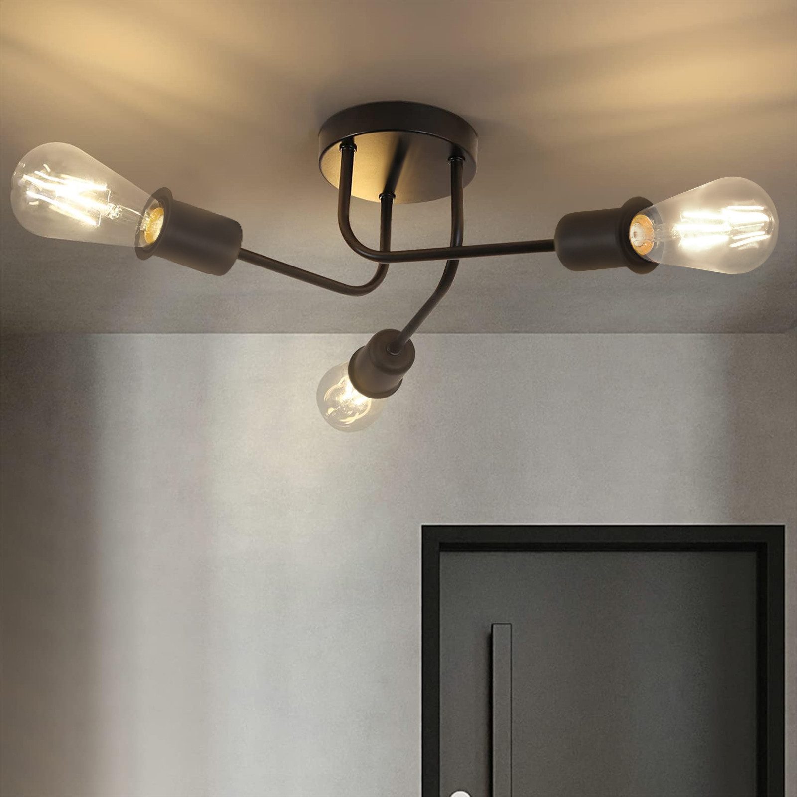 ZMH Deckenleuchte Wohzimmer Vintage E27 Schwarz eckenlampe Retro Schlafzimm günstig online kaufen