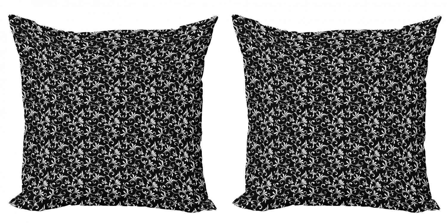 Kissenbezüge Modern Accent Doppelseitiger Digitaldruck, Abakuhaus (2 Stück), Schwarz und weiß Wirbelt Blätter Laub
