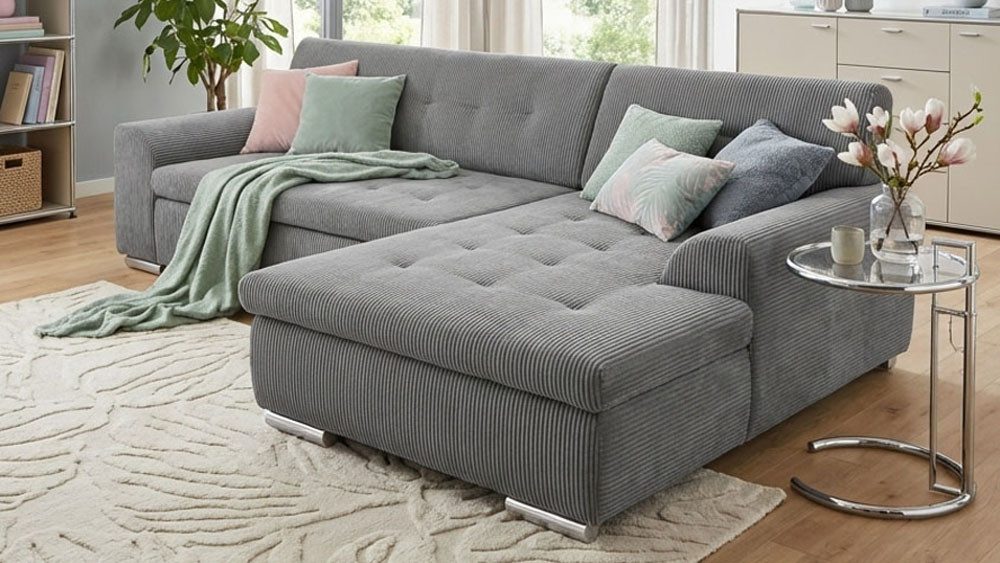 DOMO collection Ecksofa TREVISO viele Bezüge, auch in Cord, L-Form, 267x178 cm, mit Bettfunktion, inkl. Zierkissen, Unser Dauertiefpreis