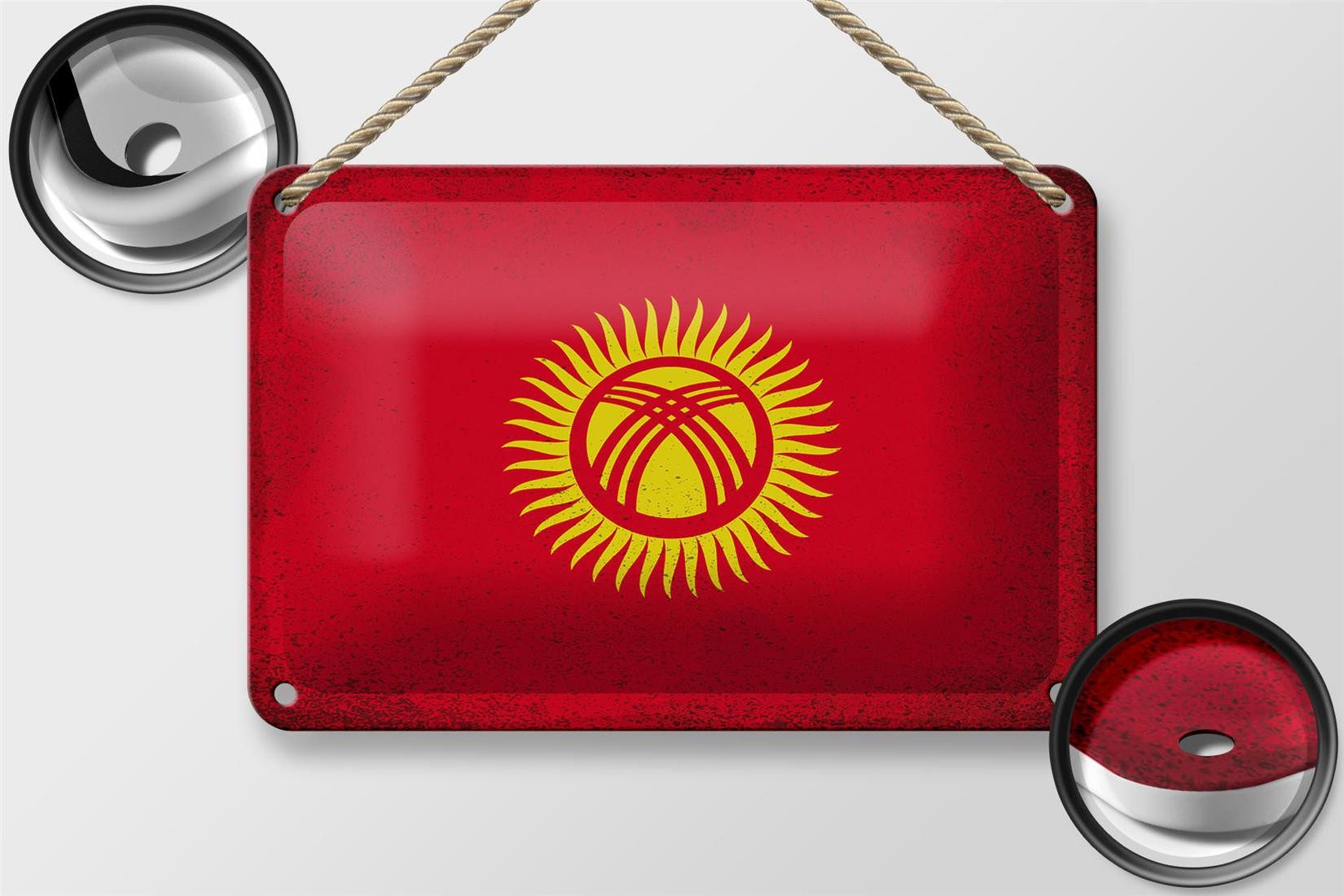 Femer GmbH Metallschild Flagge Kirgisistan 18x12cm Kyrgyzstan Vintage, (1 St), gewölbte Oberfläche, abgerundete Ecken, umgeschlagene Kanten