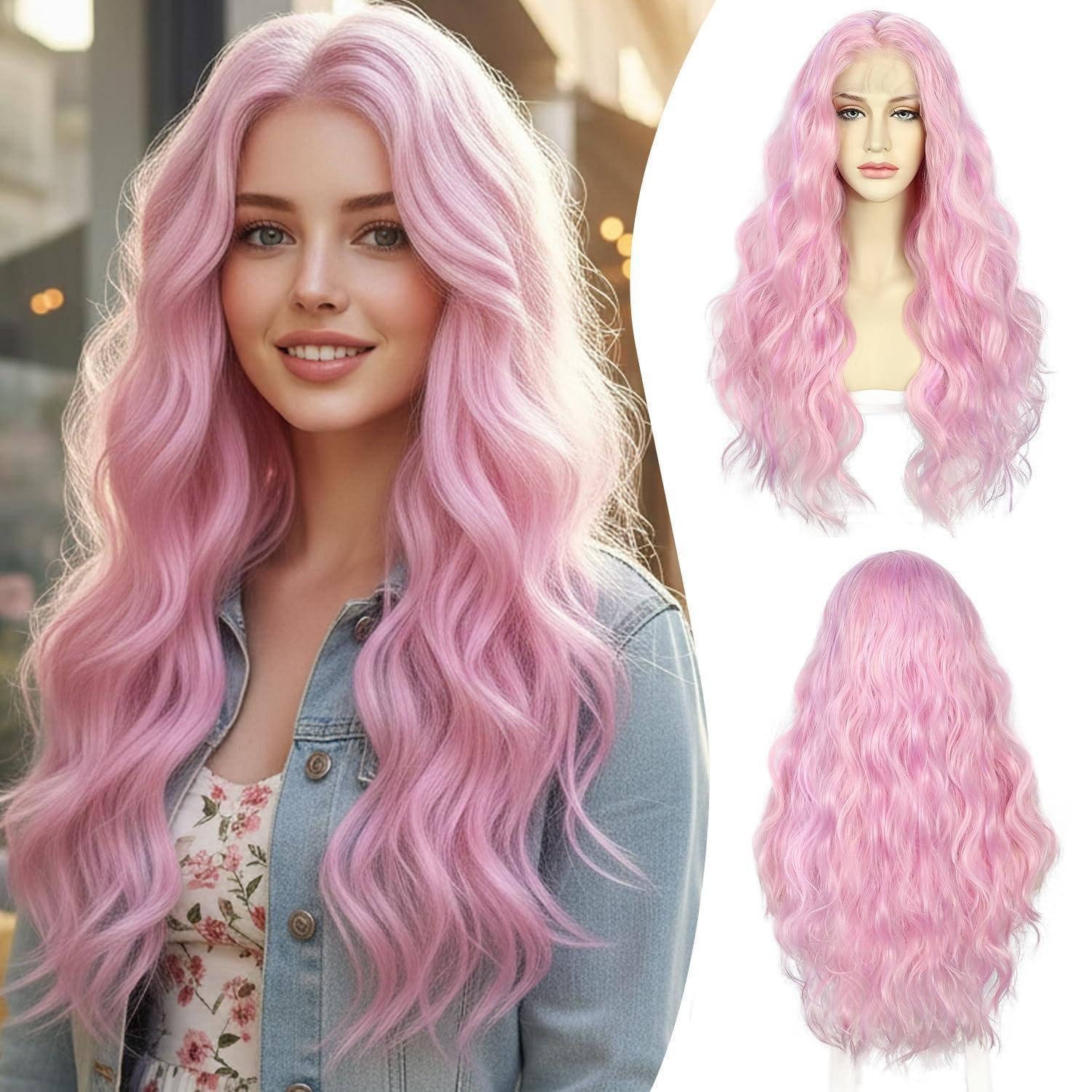 LuxusKollektion Kunsthaarperücke Perücke Lace Front wellig lang hitzebeständig Hell Pink Highlights