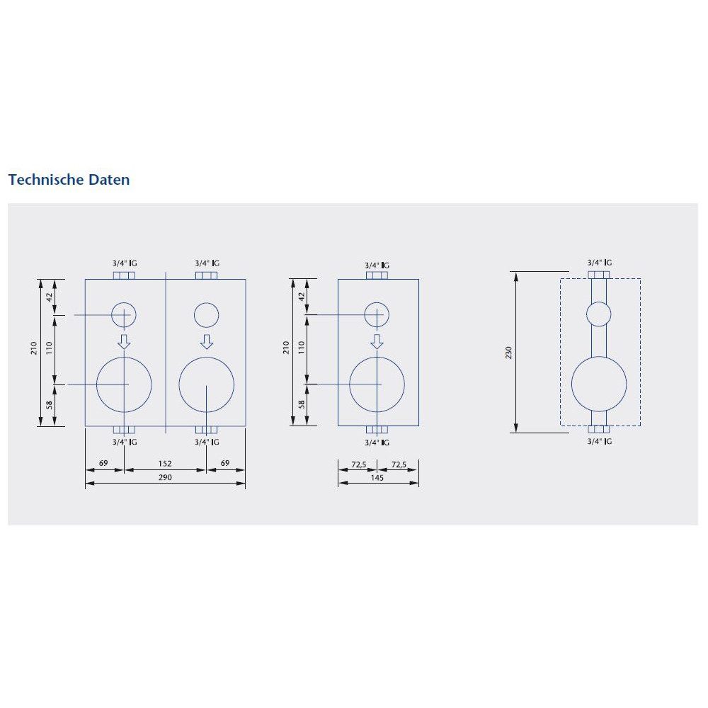 Wassergeräte Kaltwasserzähler Montageblock WG-TEC 3000 Koaxial doppelt für Unterputz Wasserzähler