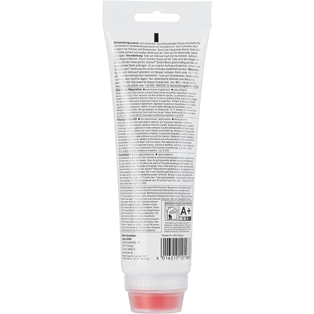 baufan® Wandfarbe Ausbesserungsfarbe, Weiß mit Auftragsbürste 250 ml
