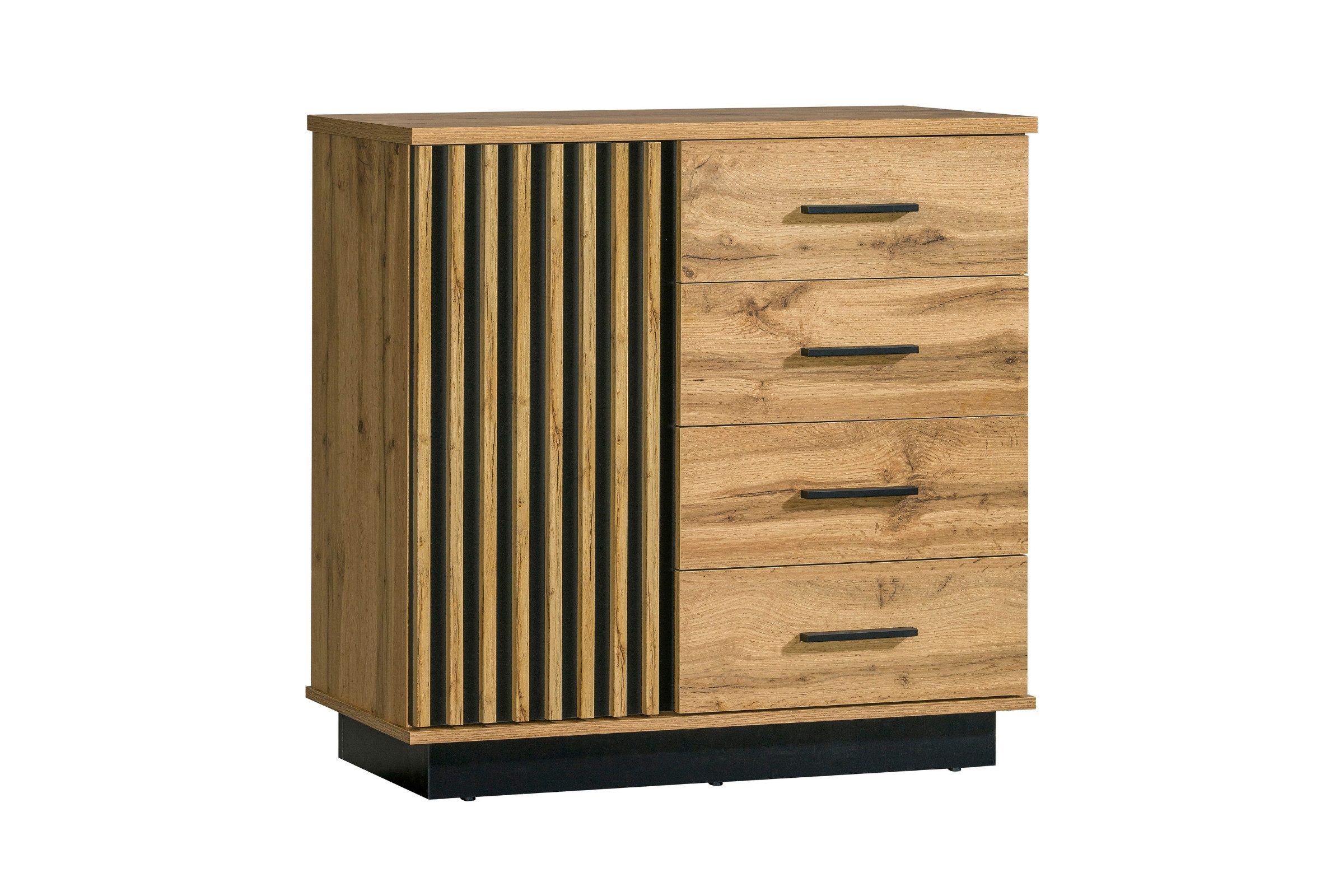 Deine Möbel 24 Kommode LAMI 5 Sideboard in Wotan Eiche & Schwarz Matt mit Lamellen (LAMI - Kollektion, 1 St., ideal für Kinderzimmer Jugendzimmer Schlafzimmer Wohnzimmer), Kinderkommode mit 4 Schubladen & 1 Tür