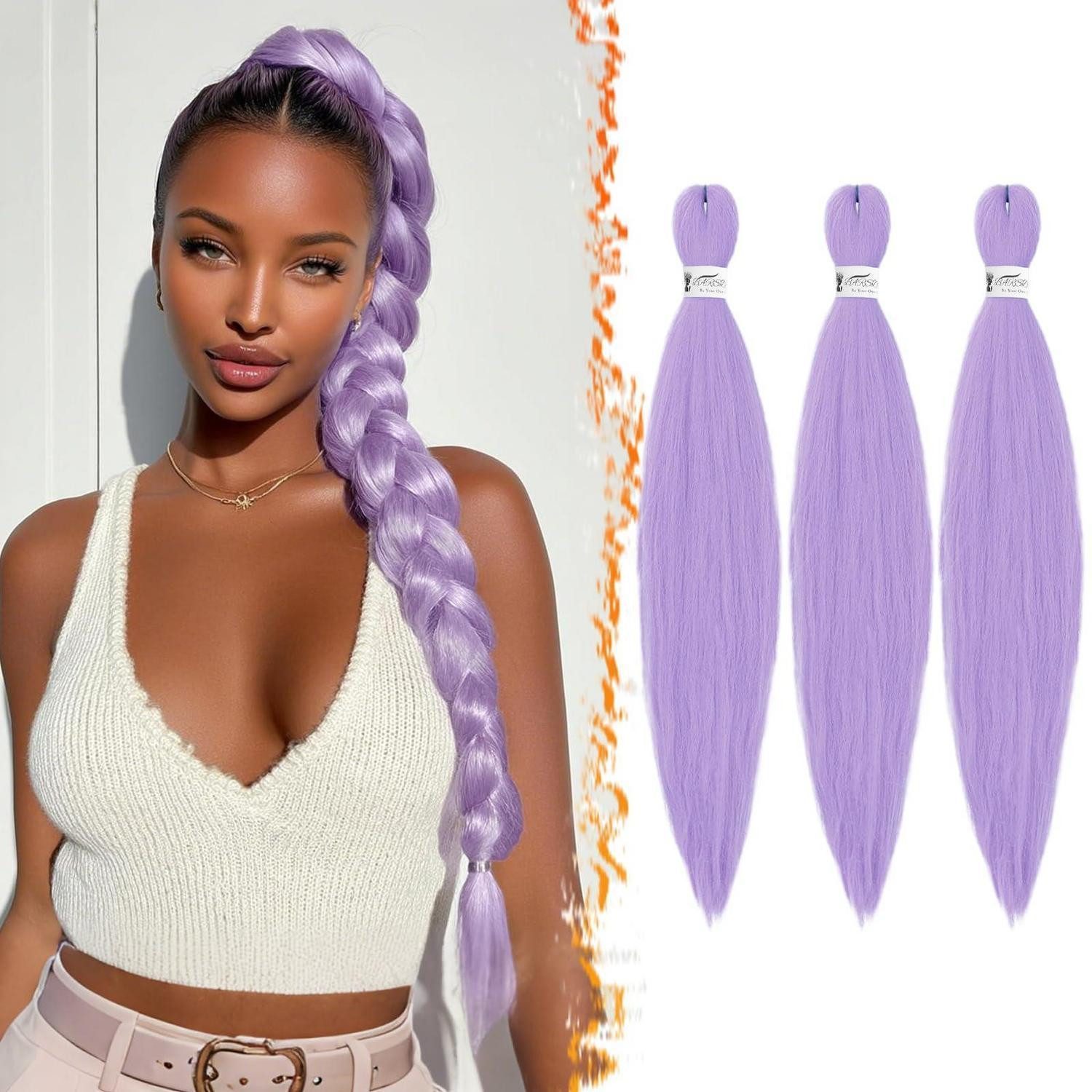 LuxusKollektion Kunsthaar-Extension Haarverlängerungen Braids Synthetik Yaki 3er Pack 66cm Helles Lila
