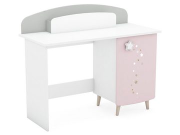 möbelando Kinderschreibtisch Savannah, Moderner Kinder-Schreibtisch in Pastellfarben (Weiß/Grau/Rosa), Korpus aus Spanplatte, Front aus MDF mit 1 Holztür, 1 Einlegeböden und 1 Ablagefach. Breite 113,2 cm, Höhe 94,5 cm, Tiefe 50 cm