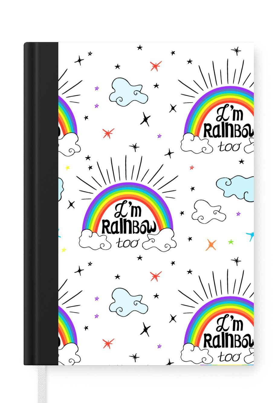 MuchoWow Notizbuch Regenbogen - Wolken - Muster, Journal, Merkzettel, Tagebuch, Notizheft, A5, 98 Seiten, Haushaltsbuch