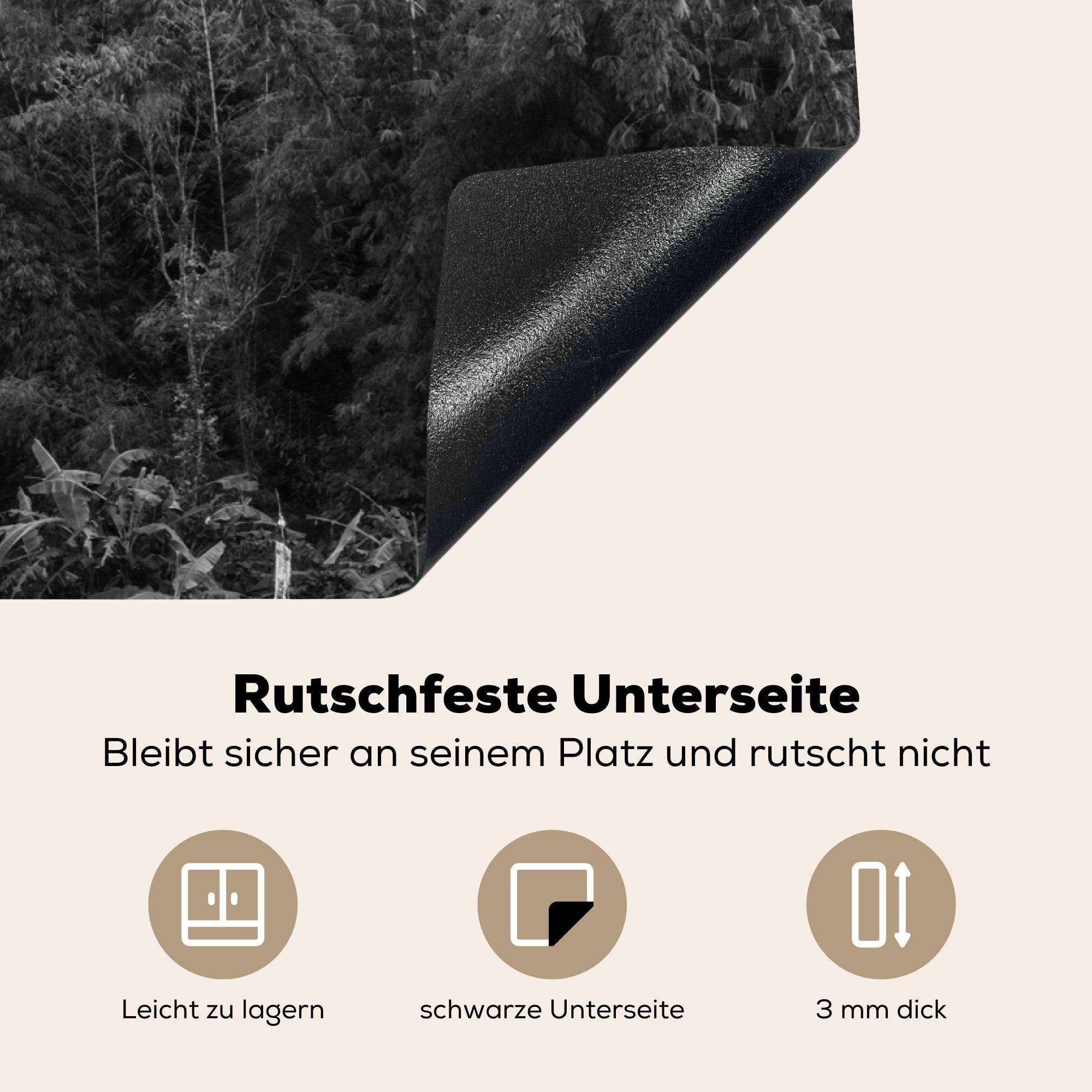 MuchoWow Herdblende-/Abdeckplatte Indonesien - Wasserfall Schwarz 81x52 küche, für Schutz cm, - - Vinyl, Weiß, die Ceranfeldabdeckung tlg), Induktionskochfeld (1