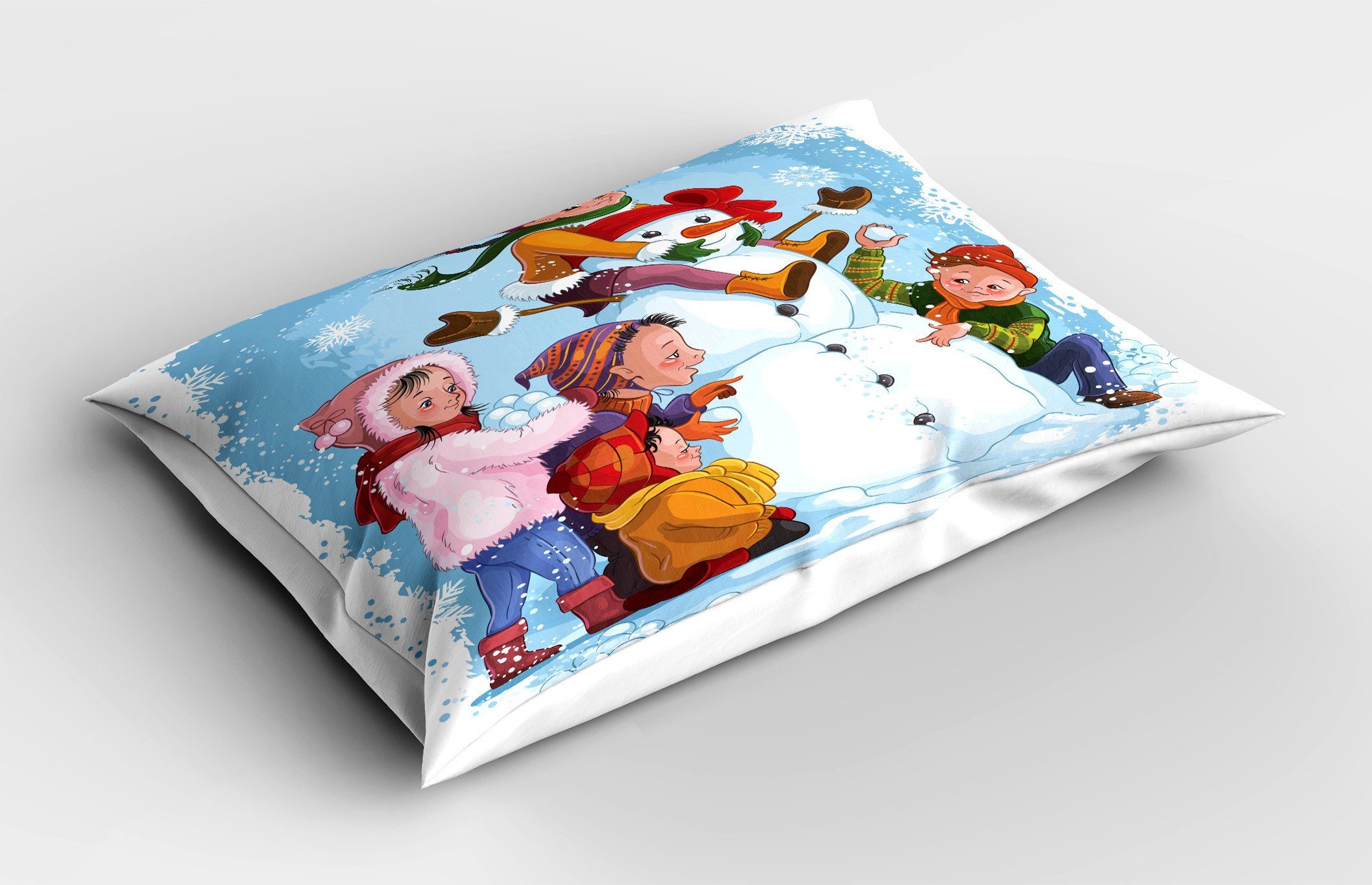 Dekorativer Kissenbezüge Stück), spielen Kinder Schnee im King Size (1 Standard Kissenbezug, Abakuhaus Schneemann Gedruckter
