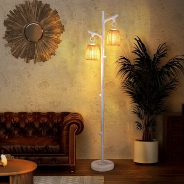 COSTWAY Stehlampe, ohne Leuchtmittel, dimmbar, mit 2 Weidenlampenschirm 165cm