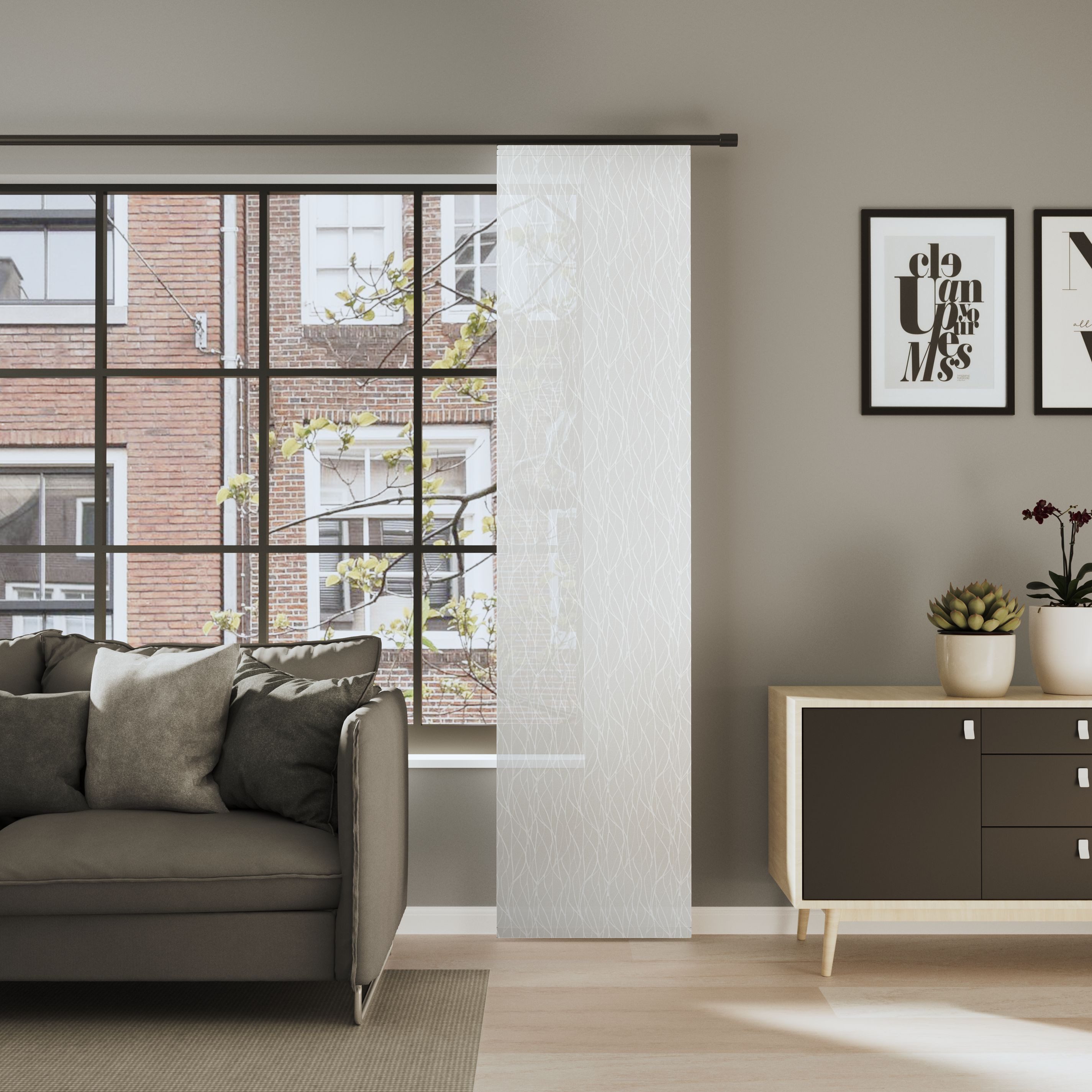Neutex for you! Schiebegardine LISKA (1 St), Paneelwagen, halbtransparent, Moderner Druck im Scandi-Look