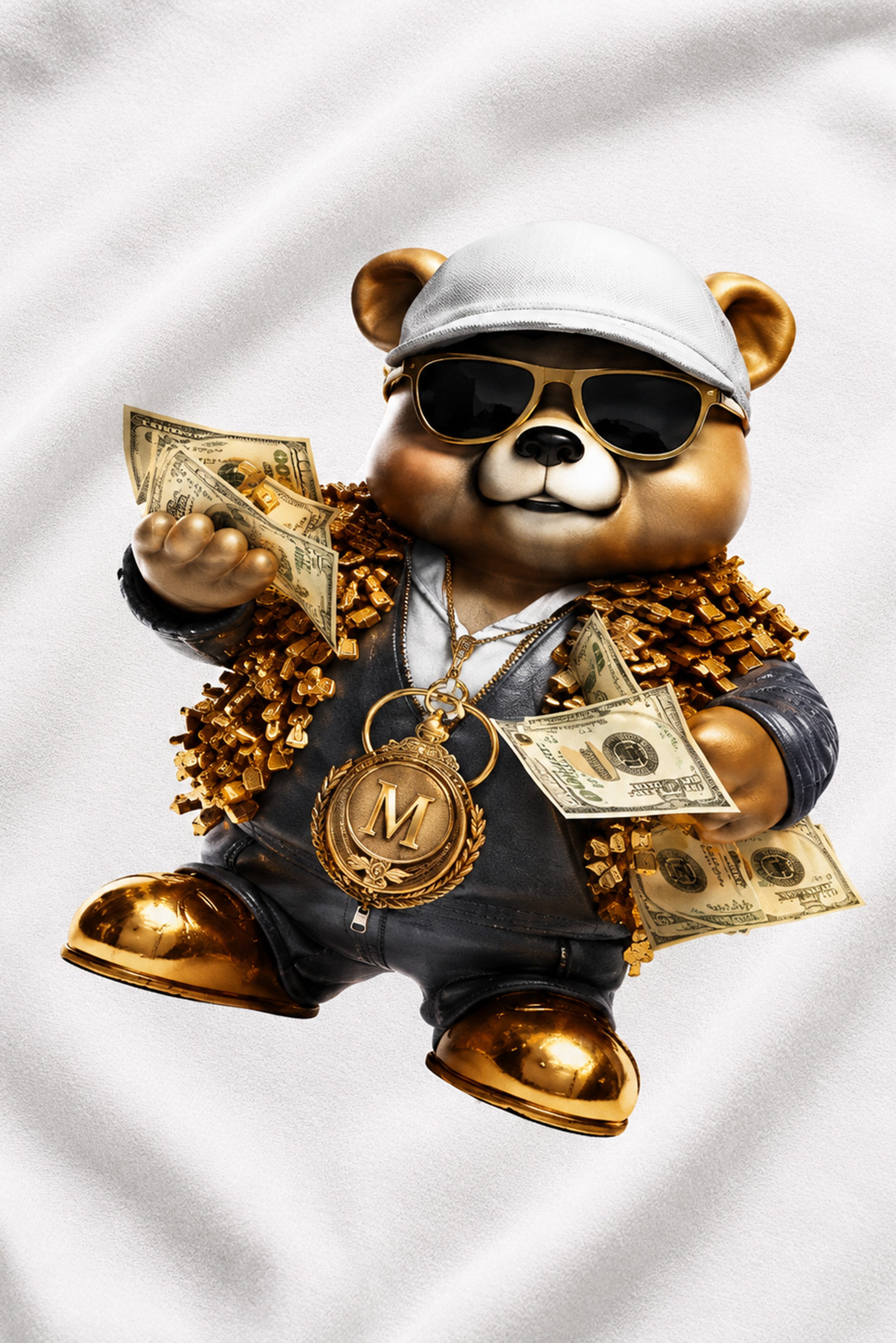 Banco T-Shirt Herren Rundhals Shirt Boss Bear Money Print 100% Baumwolle