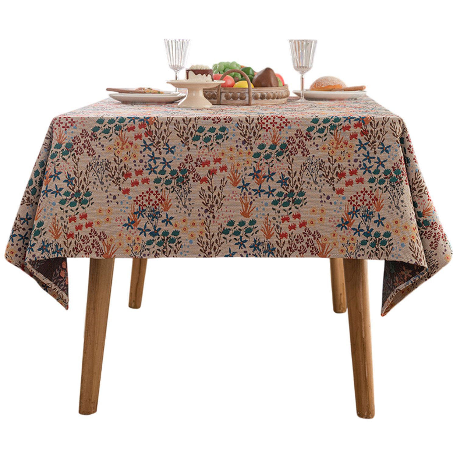 Refttenw Tischdecke Jacquard Tischdecke Vintage Blumenmuster, Leinenstruktu günstig online kaufen