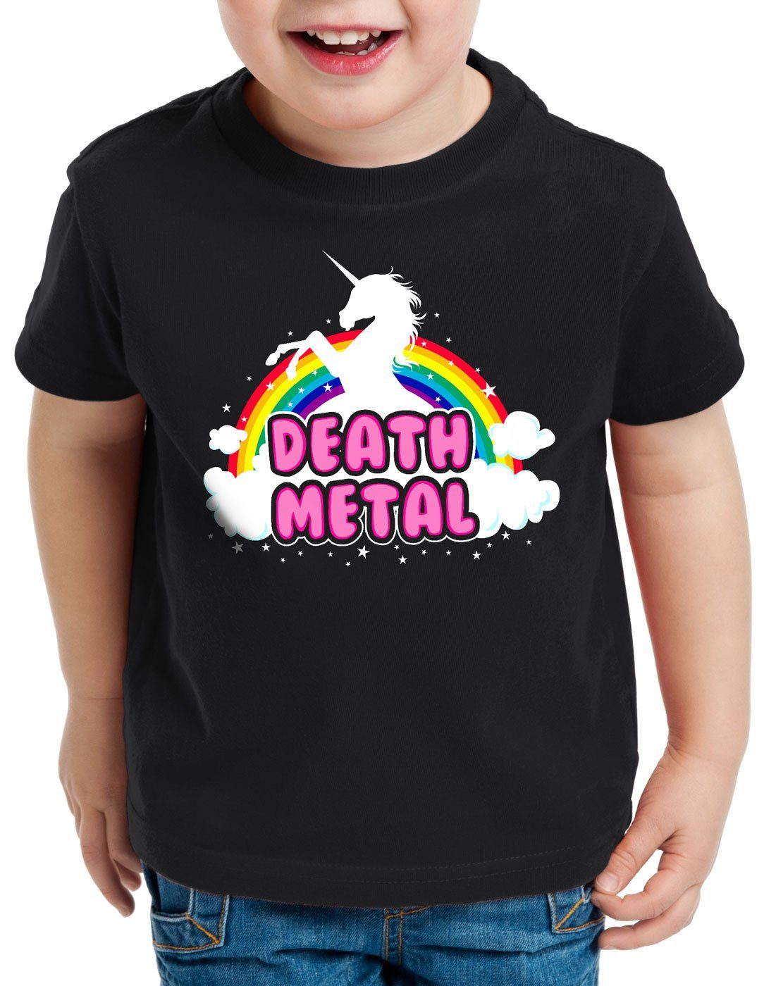 style3 Print-Shirt Kinder T-Shirt Death Metal Einhorn heavy musik disko  regenbogen