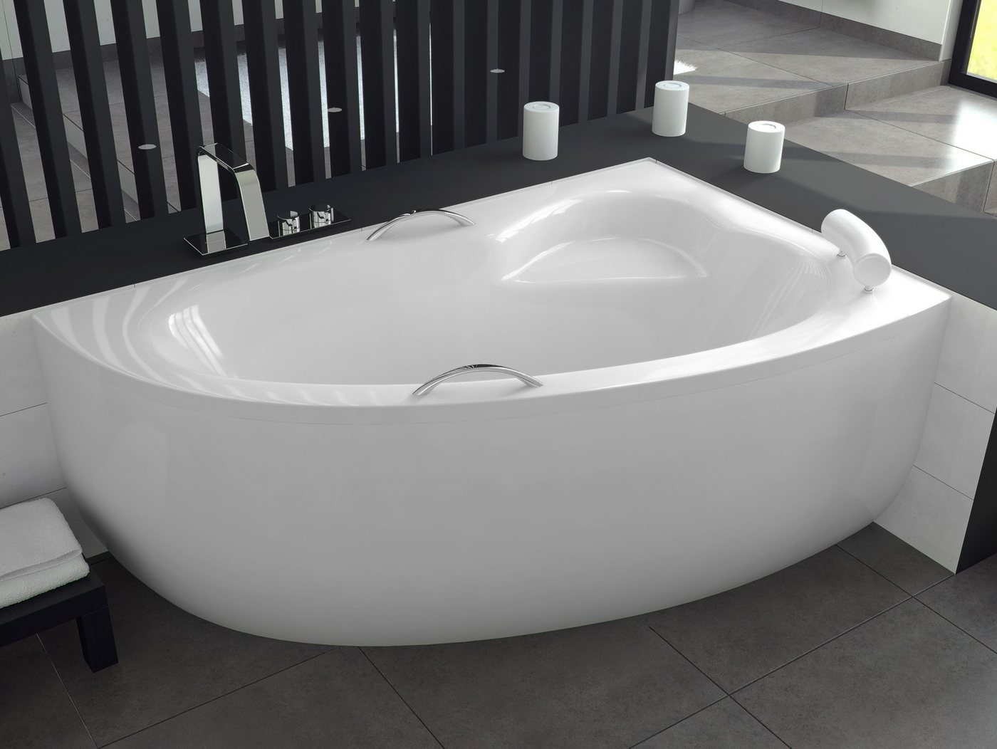 Thumbnail - KOLMAN Badewanne Eckbadewanne Natalia Premium 150x100, (Kopfstütze Handgriffen Links/Rechts), Ablaufgarnitur & Füße GRAT...