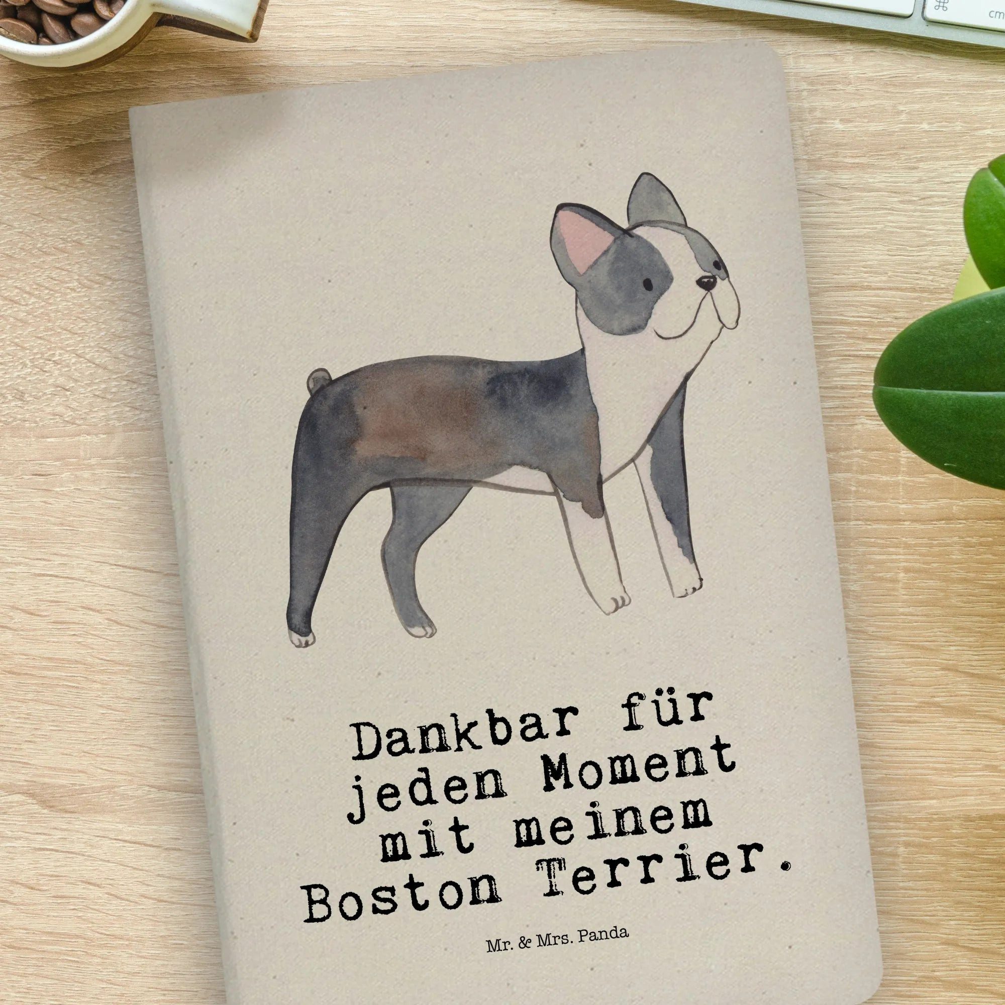 Thumbnail - Mr. & Mrs. Panda Notizbuch Boston Terrier Moment - Transparent - Geschenk, DIN A4 Notizbuch Hand Mr. & Mrs. Panda, Bezau...