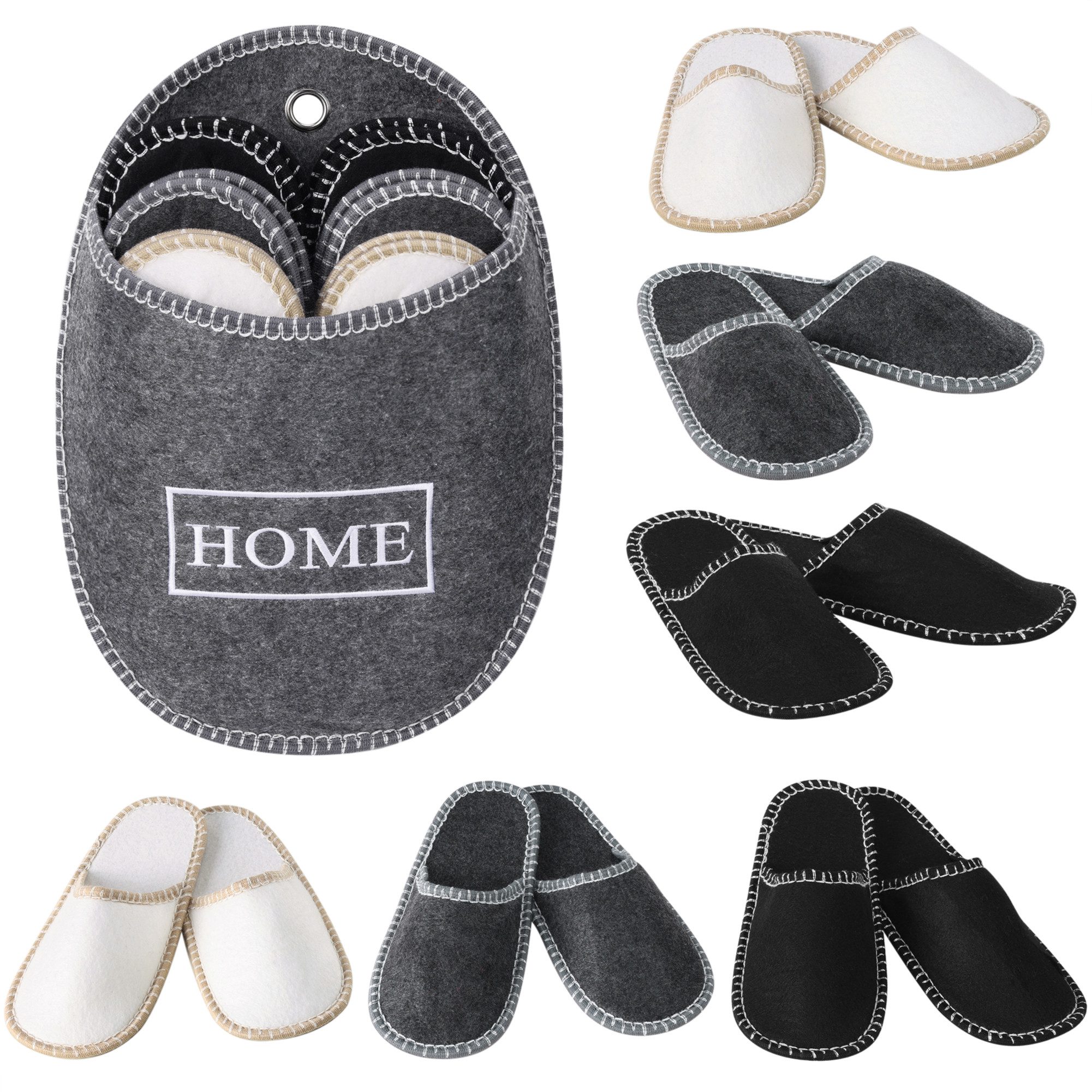 JEMIDI Gästehausschuhe - 6er Set graue Gästepantoffel - Pantoffeln Slipper (6-tlg)