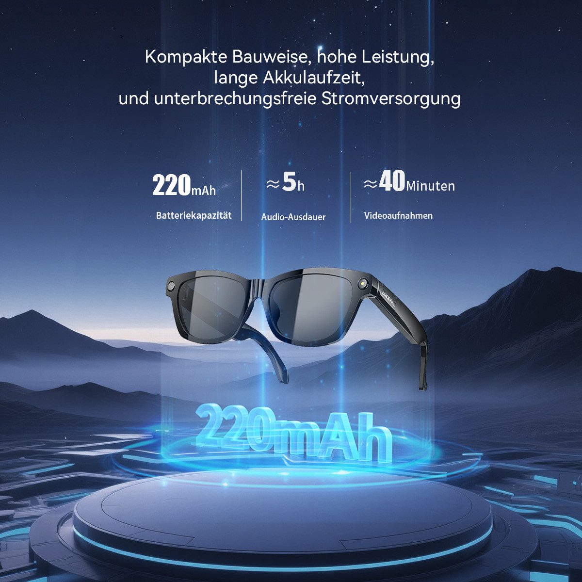 blackview LED-Brille AI BV100 Smarte Audio-Sonnenbrille mit 8MP Kamera & KI-Assistent ENC-Telefonie, 1200P Video, KI-Assistent, 5h Akku, Open-Ear Audio