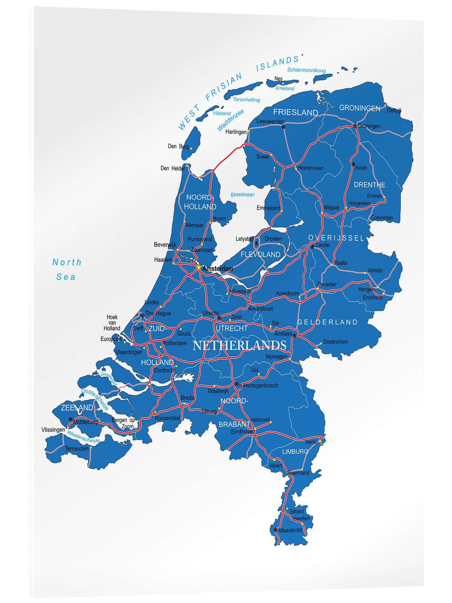 Posterlounge Acrylglasbild Editors Choice, Karte Niederlande, Illustration
