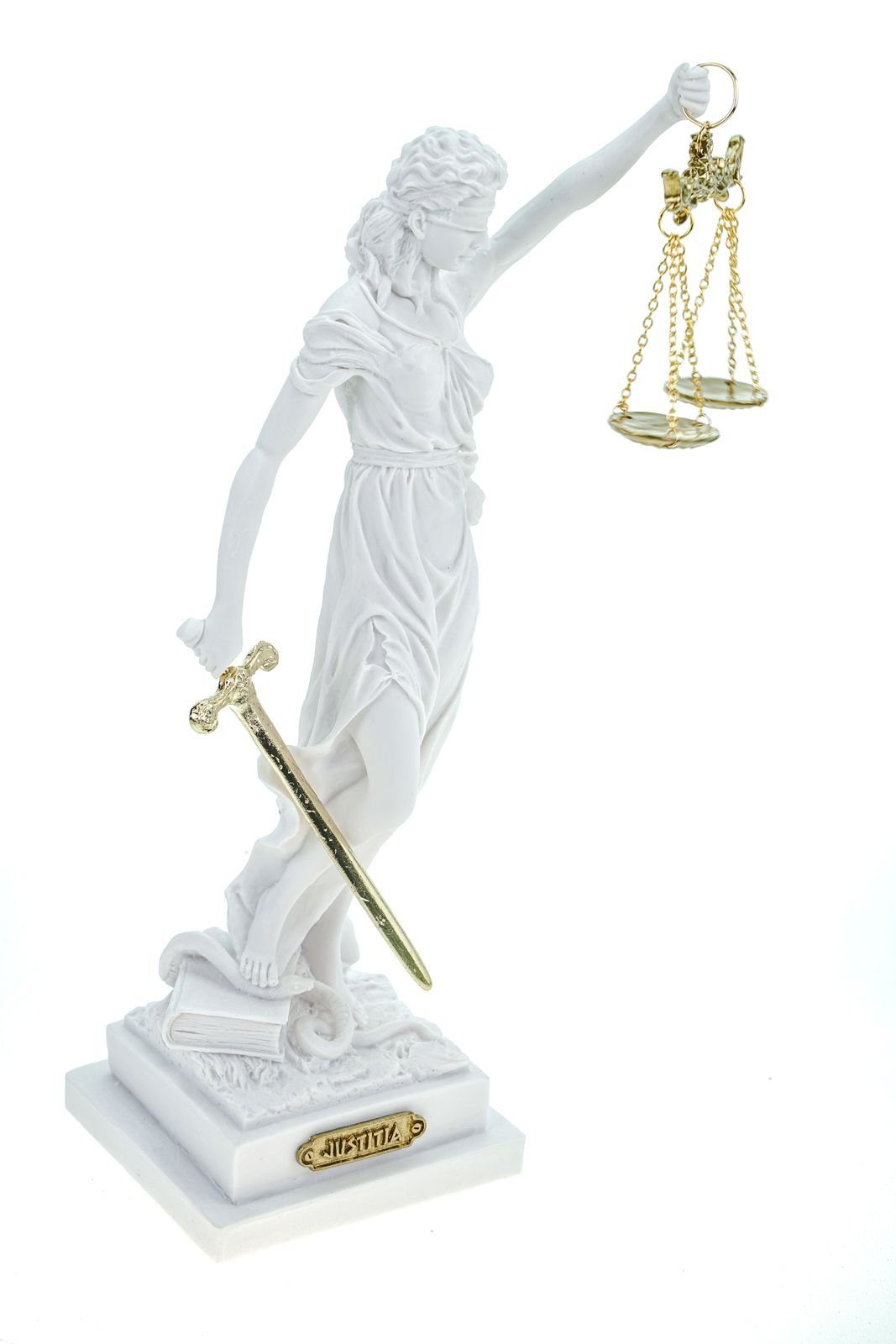 Kremers Schatzkiste Dekofigur Alabaster Justitia Göttin Figur Skulptur Themis BGB Recht Gerechtigkeit 32 cm weiß gold