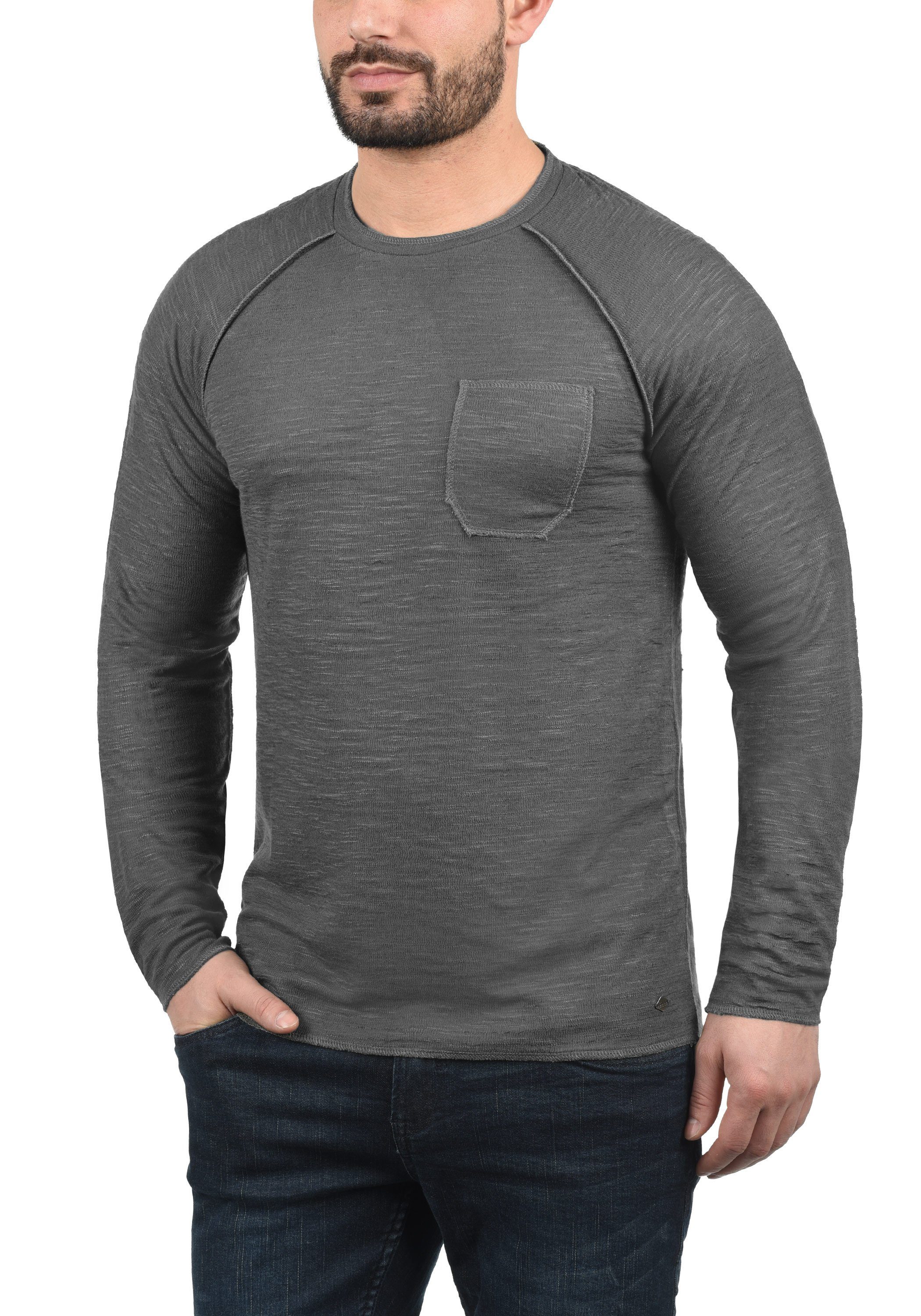 !Solid Grey Sweatshirt Brusttasche mit (2890) Sweatpullover SDDon Dark