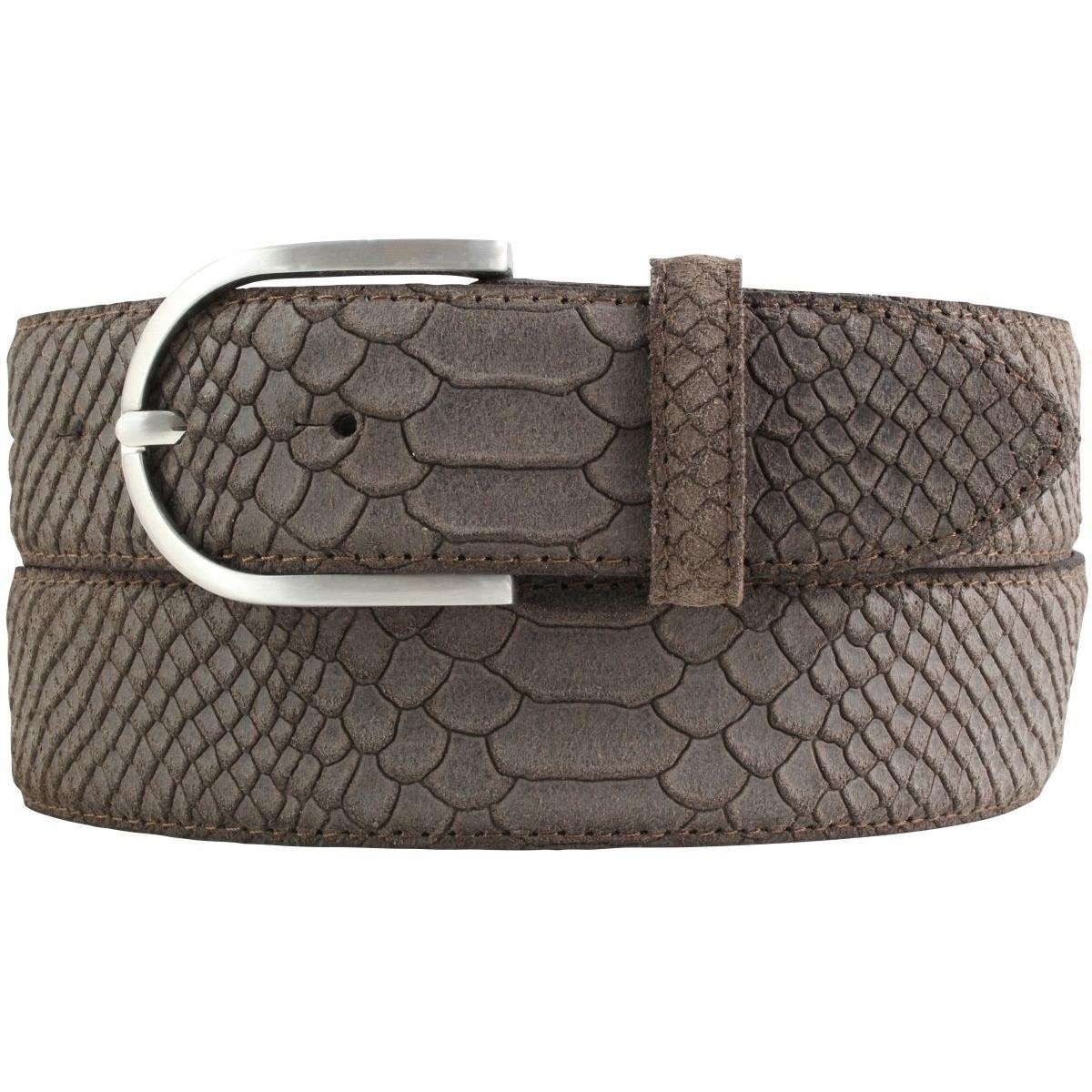 BELTINGER Ledergürtel Damen-Gürtel mit Pythonprägung 4 cm - Leder-Gürtel für Damen 40mm Schl Braun, Silber | Gürtel