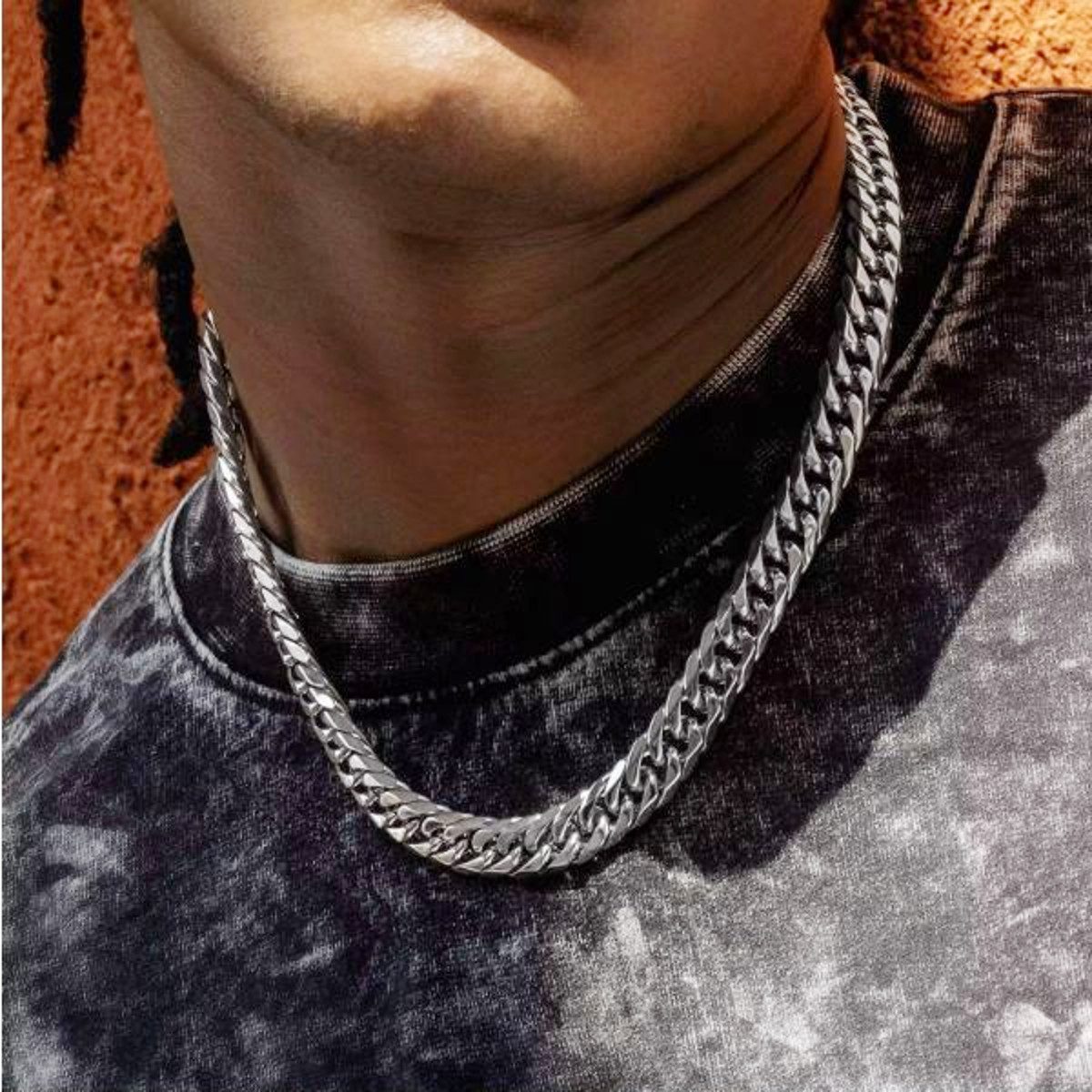 KARMA Panzerkette Edelstahlkette Herrenkette Damenkette silber Halskette Herren (1-tlg., wasserfest - antiallergisch), Herrenschmuck Damenschmuck Silberkette Gliederkette