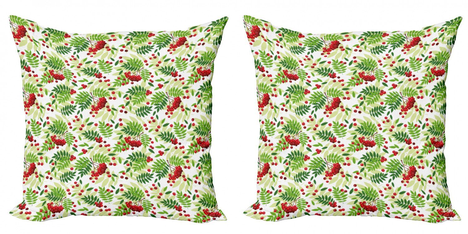 (2 Digitaldruck, Modern Wilde Abakuhaus Blätter Eberesche Grüne Früchte Accent Stück), Doppelseitiger Kissenbezüge