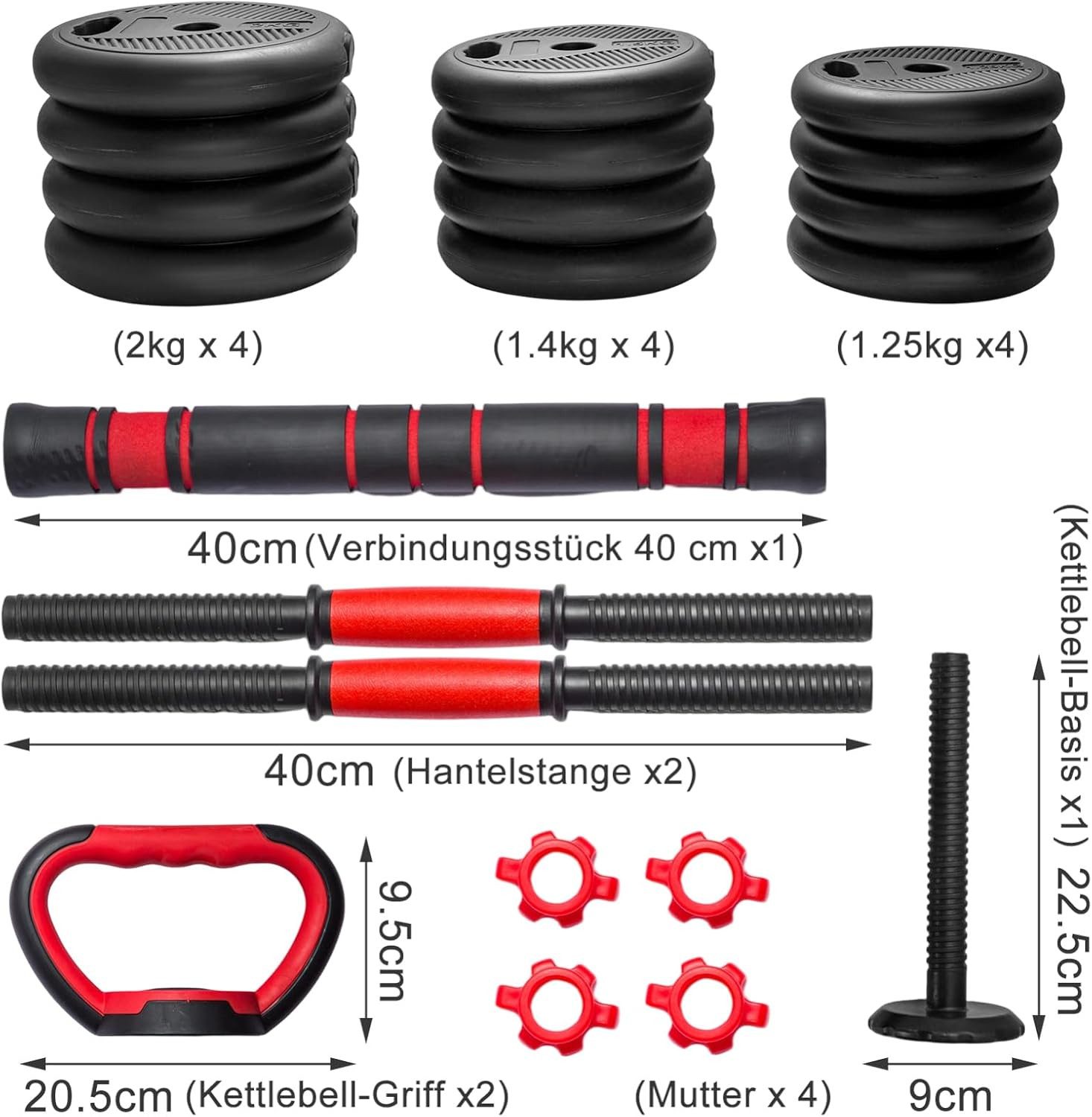 Youyijia Hantel-Set 4-in-1 verstellbares Hantelset mit Langhantel- und Kugelhantelgriffen