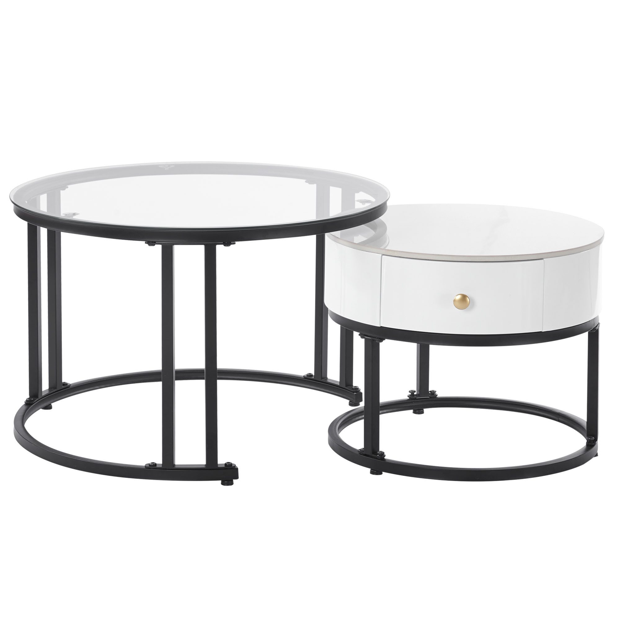 Couchtisch 2er Set Rund, Moderne Nesting Tische mit Metallgestell